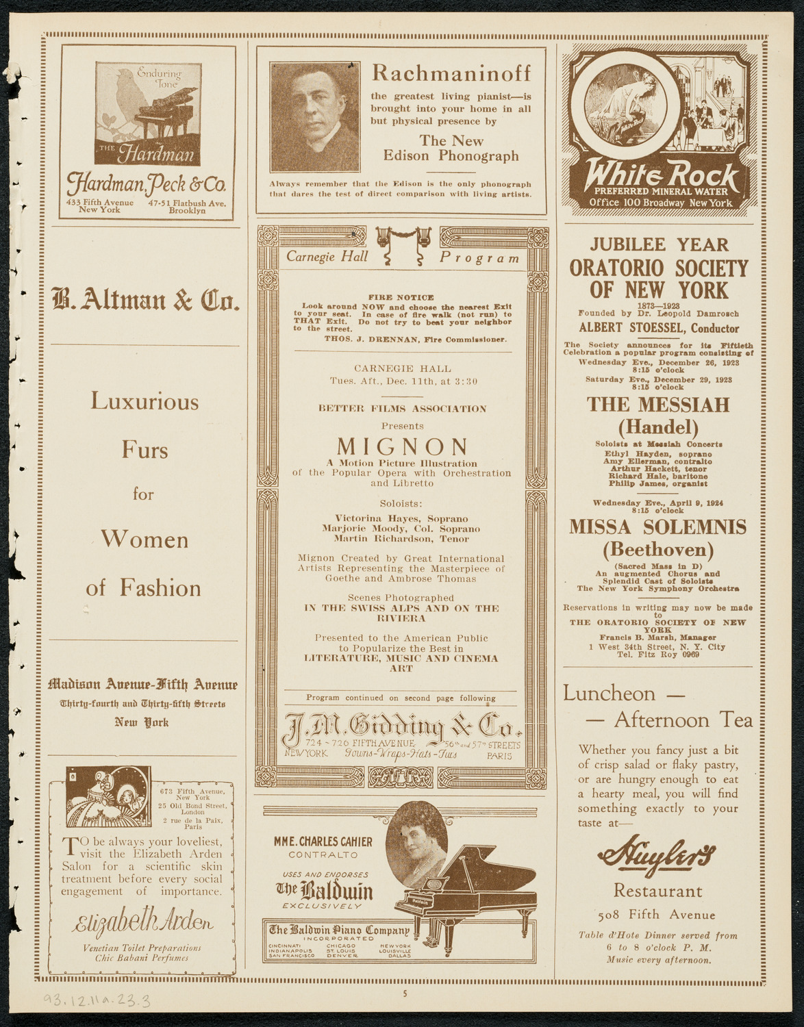 Mignon, A Motion Picture Illustration, December 11, 1923, program page 5