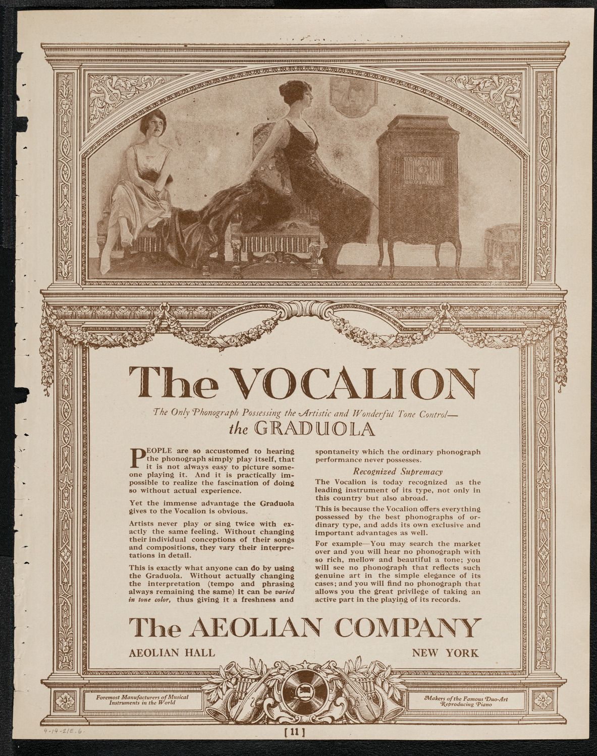 Rudolph Bochco, Violin, April 14, 1921, program page 11