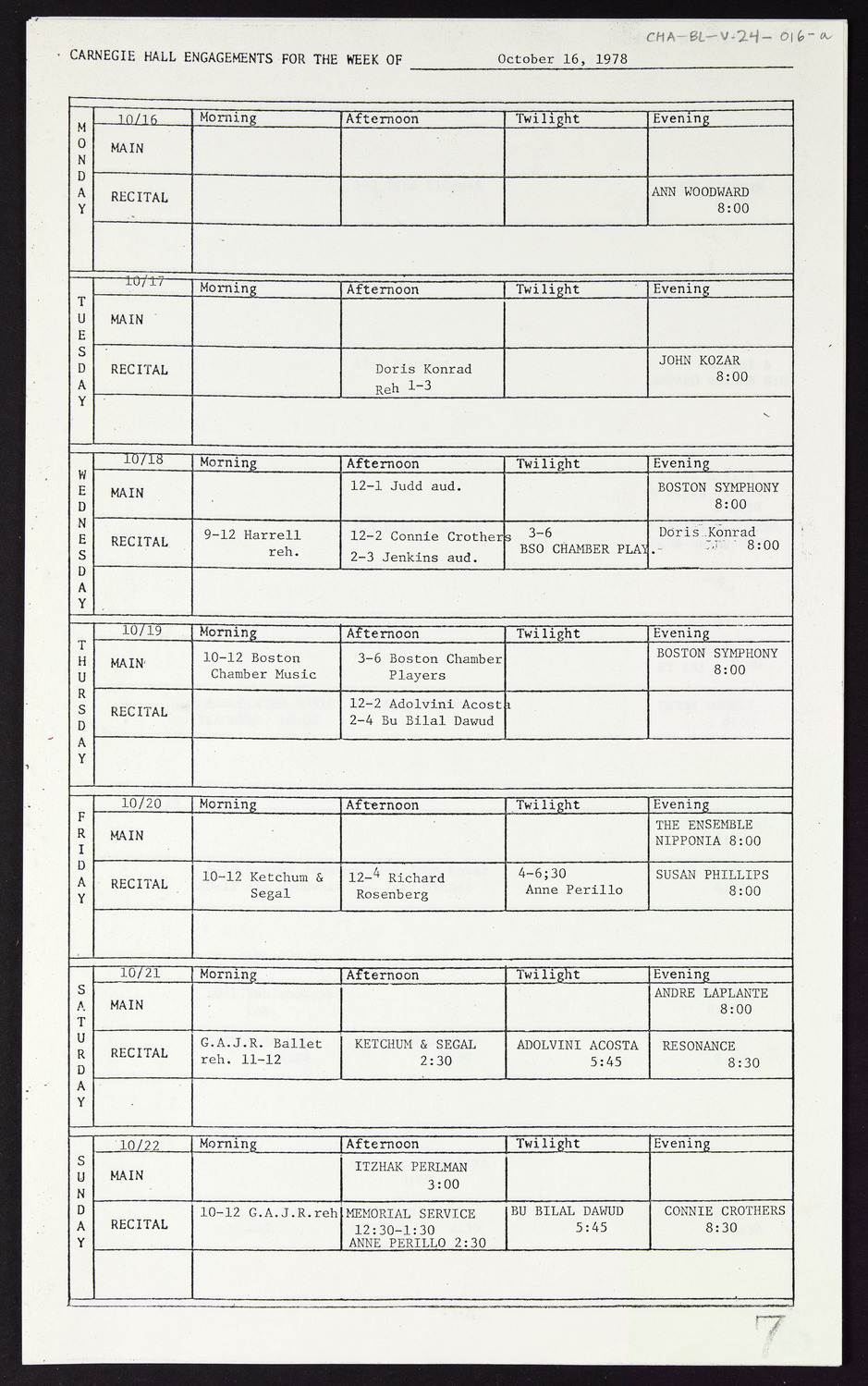 Carnegie Hall Booking Ledger, volume 24, page 16a