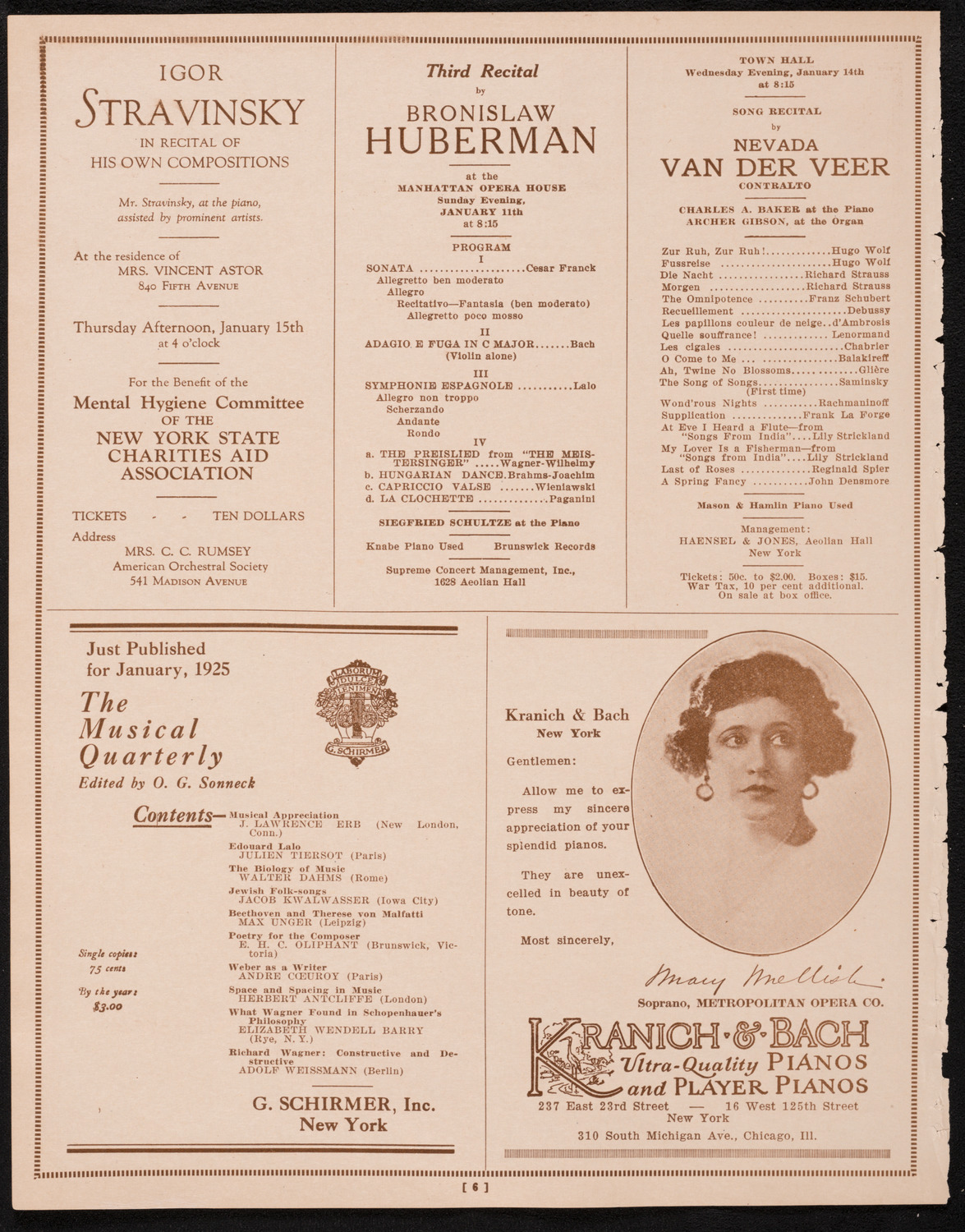 New York Philharmonic, January 9, 1925, program page 6