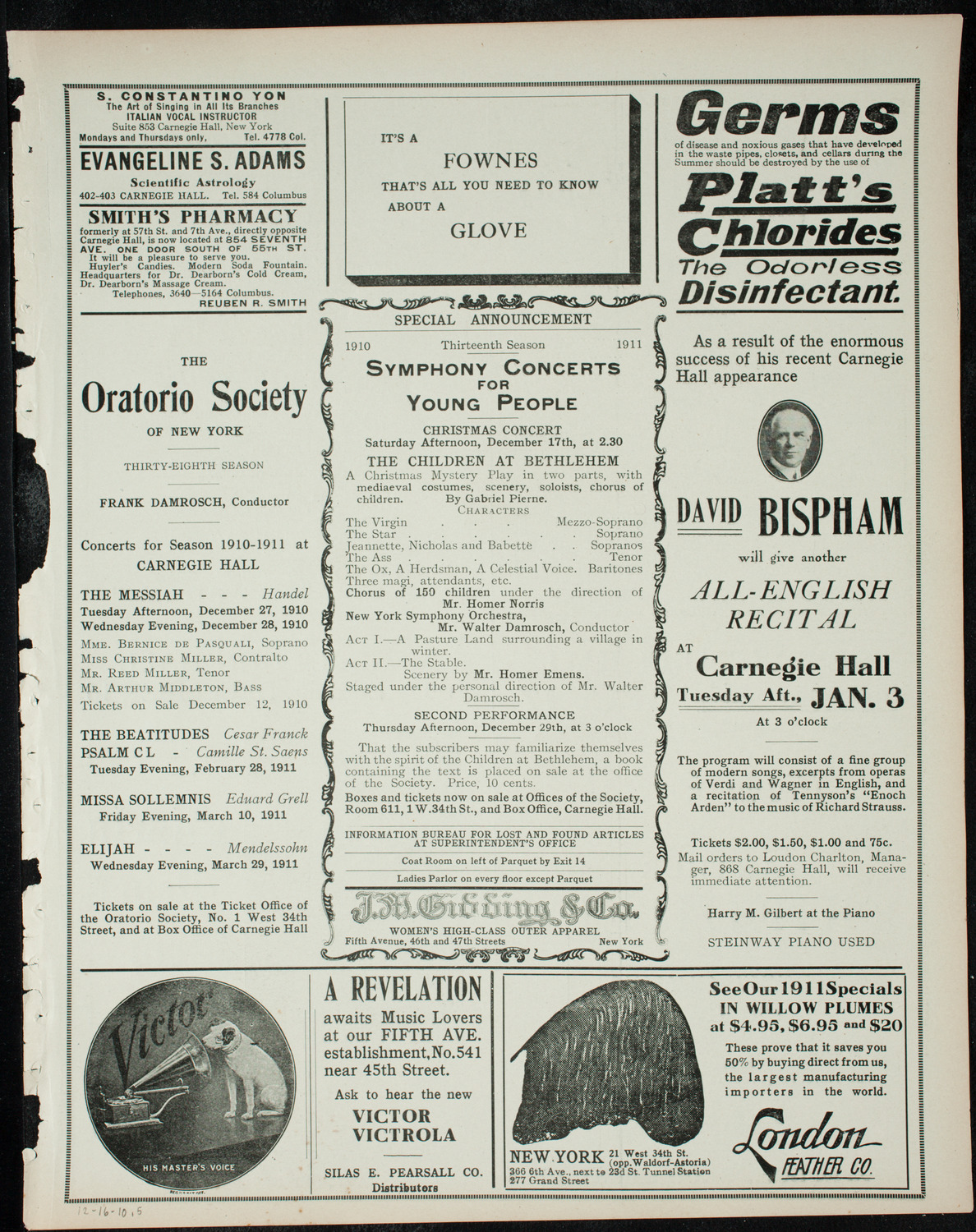 New York Philharmonic, December 16, 1910, program page 9