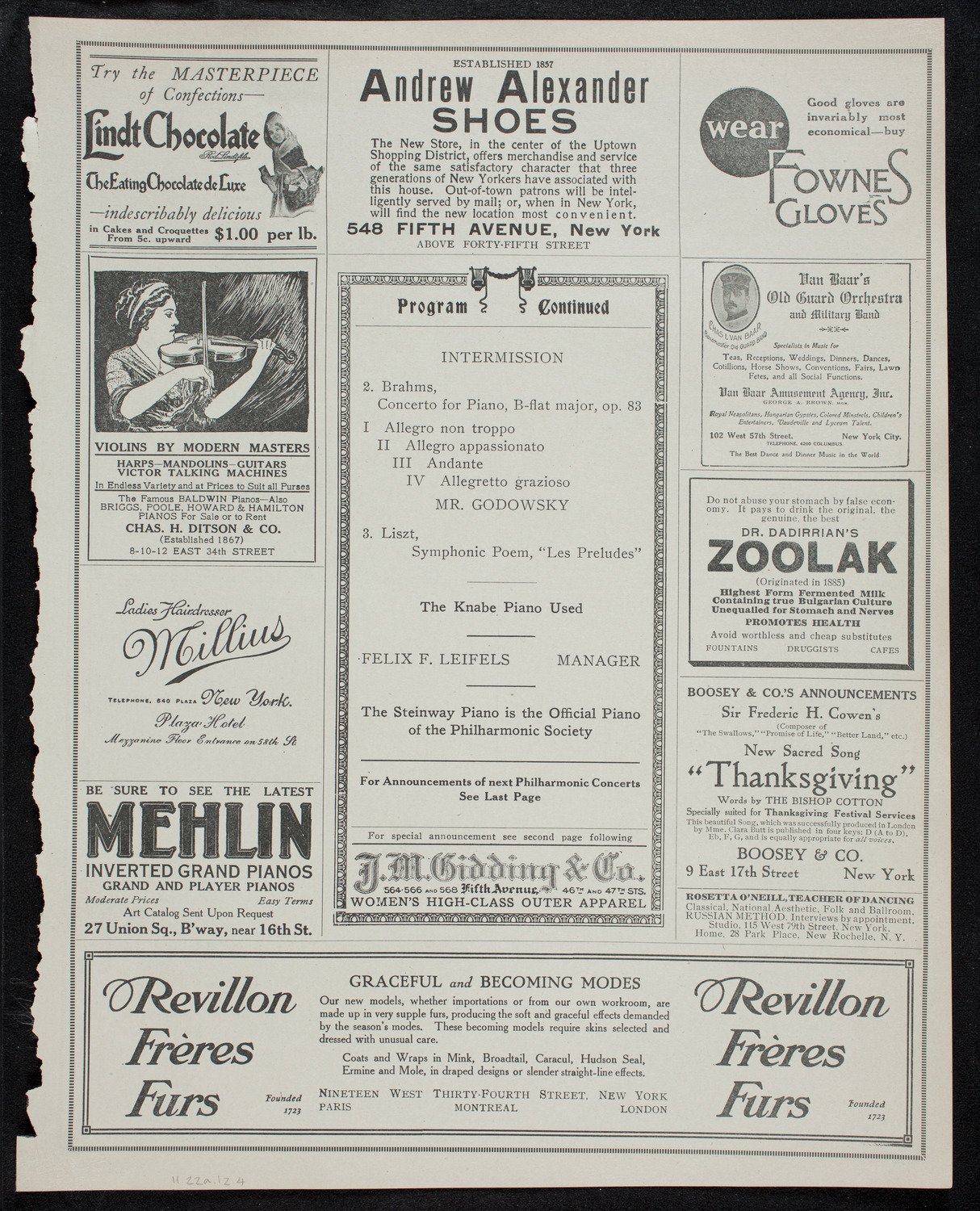 New York Philharmonic, November 22, 1912, program page 7