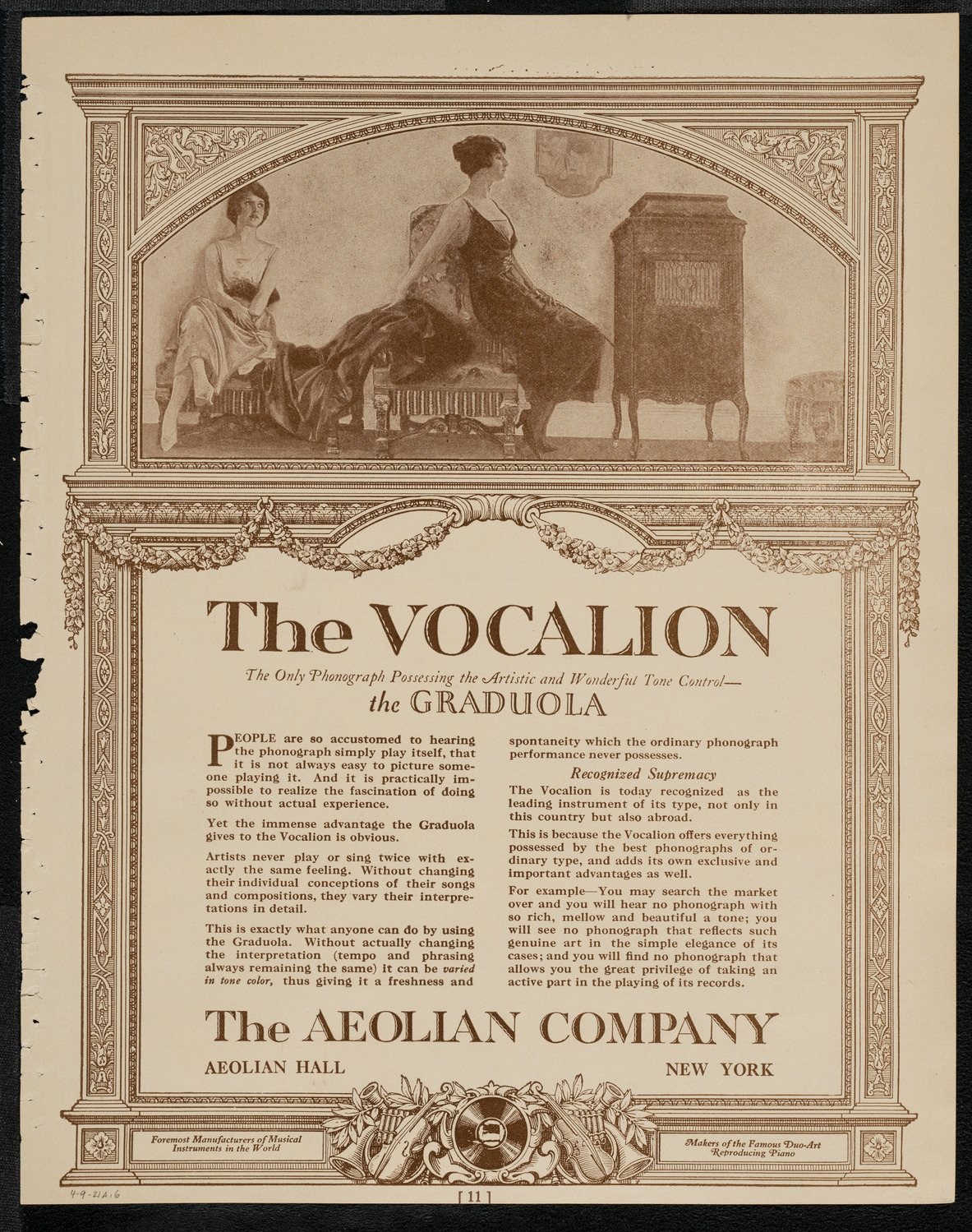 Lydia Lipkowska, Soprano, April 9, 1921, program page 11