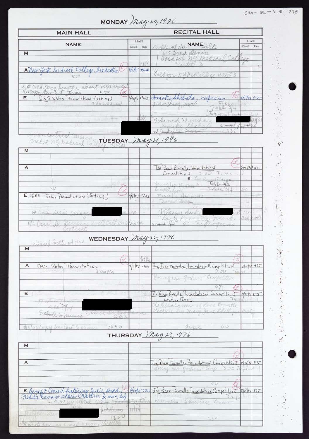 Carnegie Hall Booking Ledger, volume 41, page 78