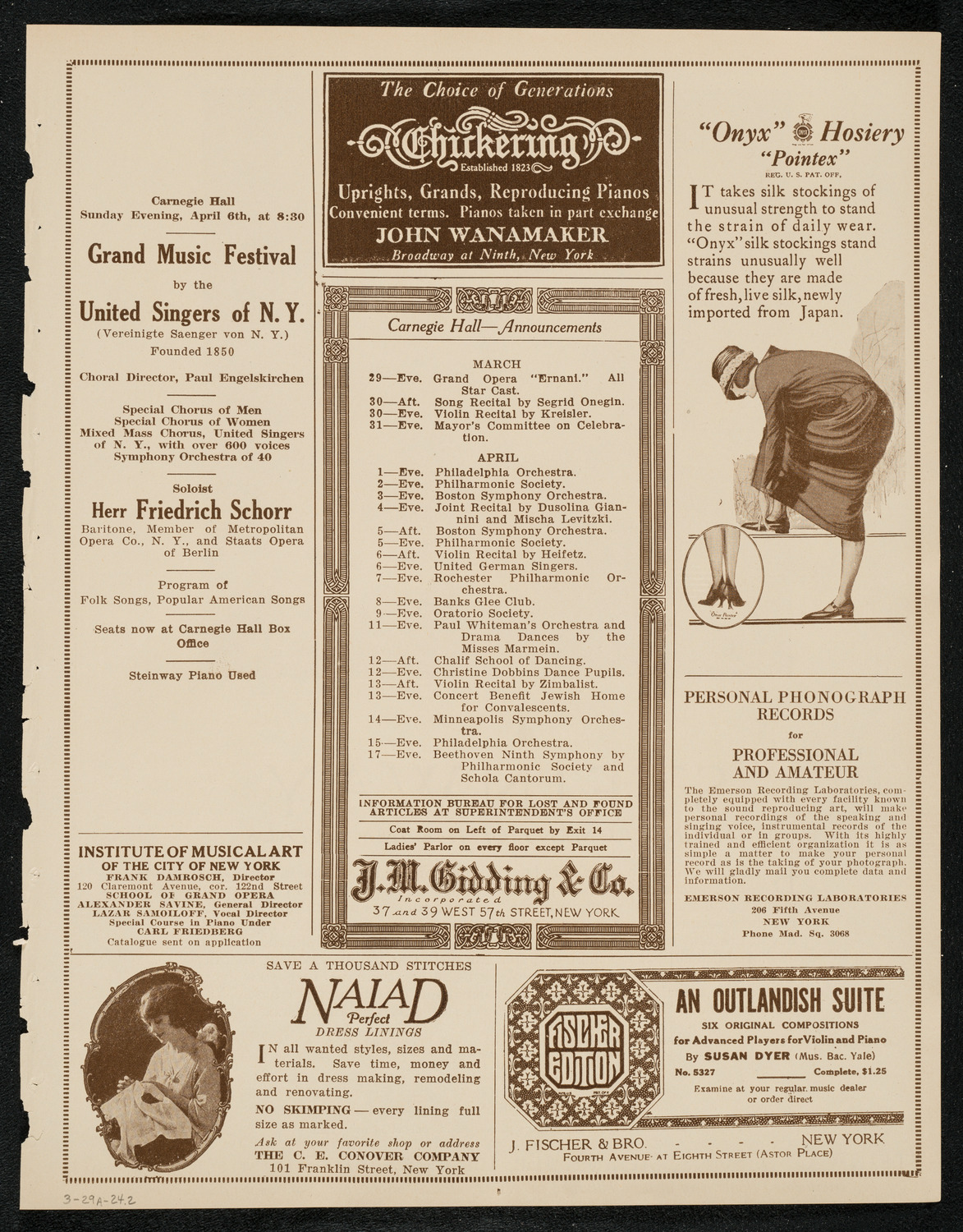 Moriz Rosenthal, Piano, March 29, 1924, program page 3