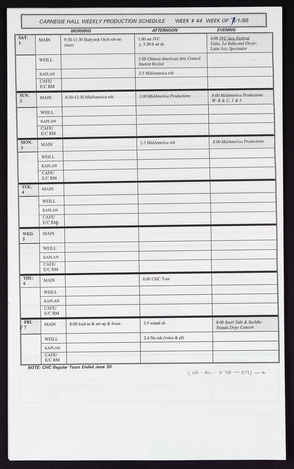 Carnegie Hall Booking Ledger, volume 40, page 91a