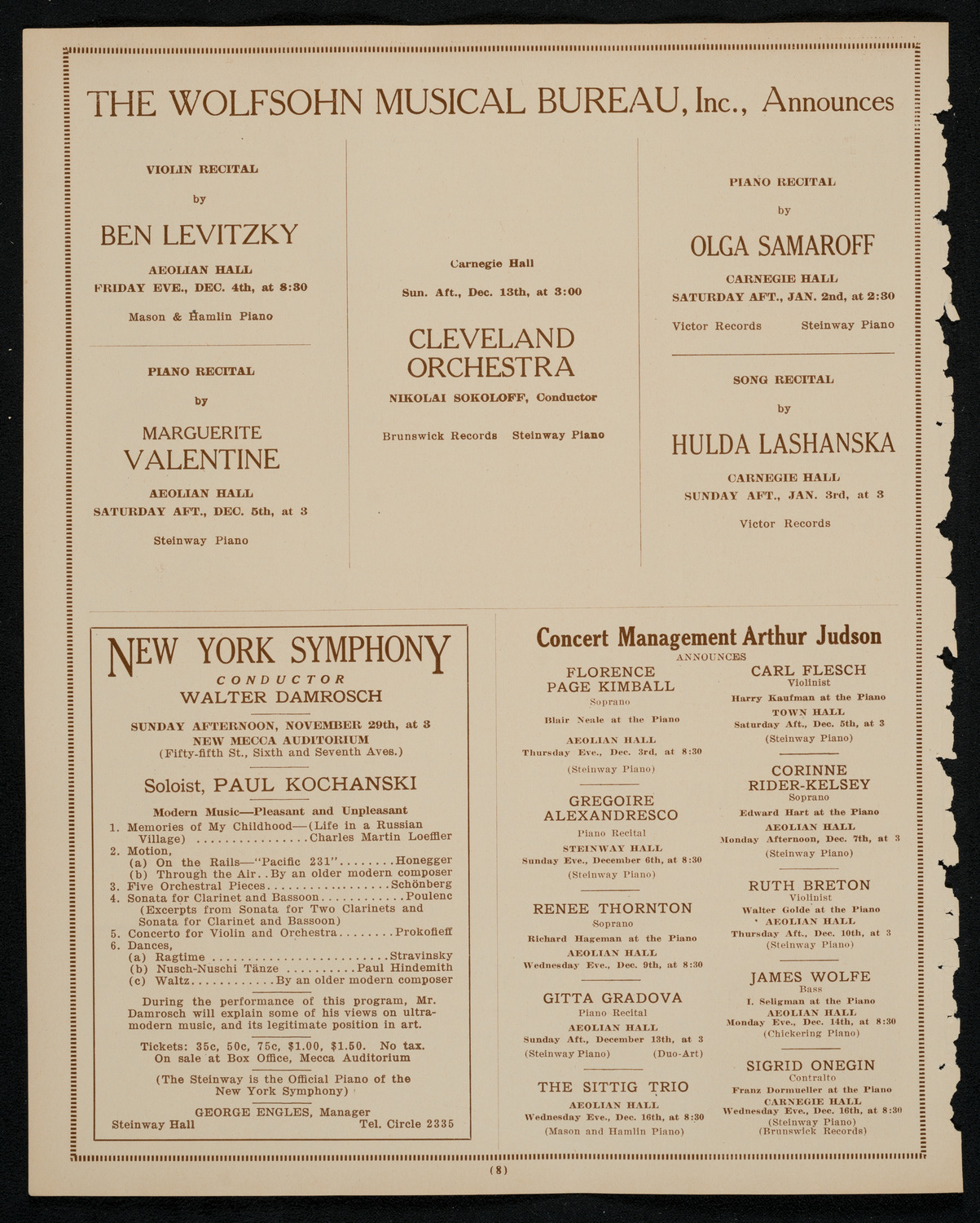 Roland Hayes, Tenor, November 27, 1925, program page 8