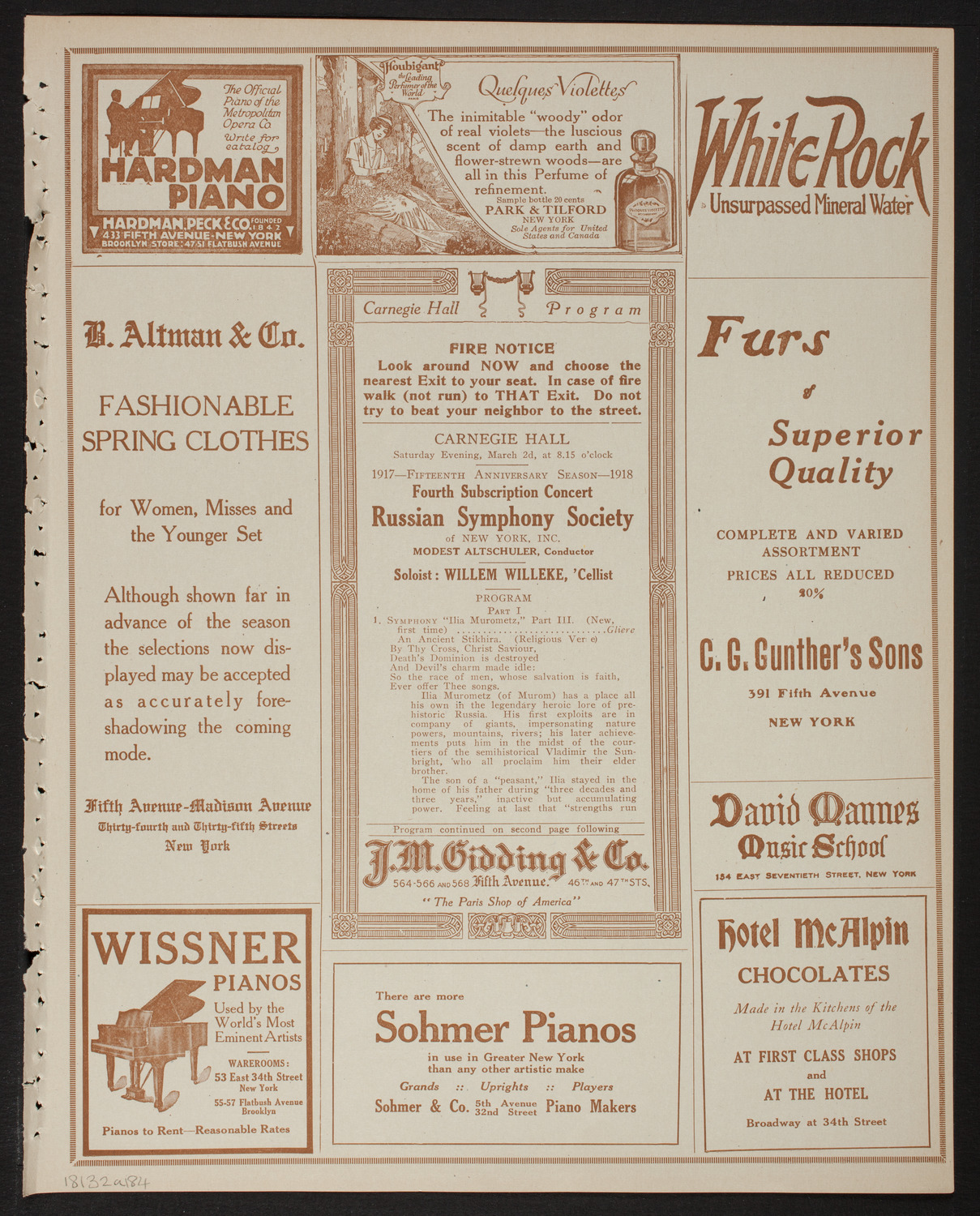 Russian Symphony Society of New York, March 2, 1918, program page 5