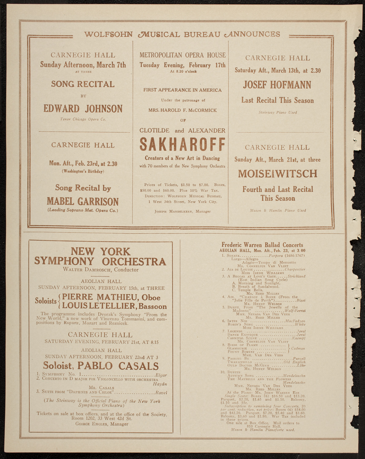 Nina Tarasova, Folk Singer, February 14, 1920, program page 8