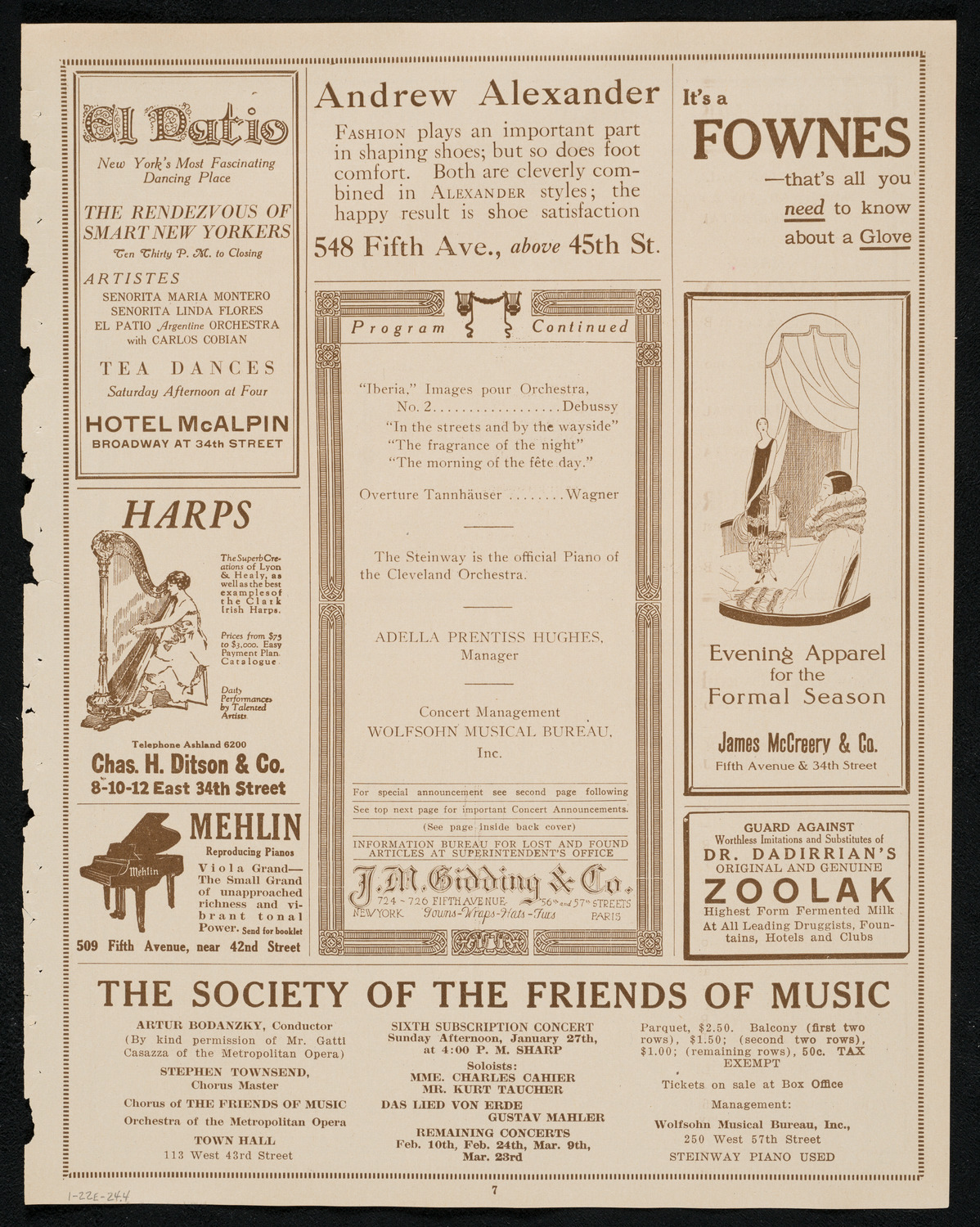 Cleveland Orchestra, January 22, 1924, program page 7