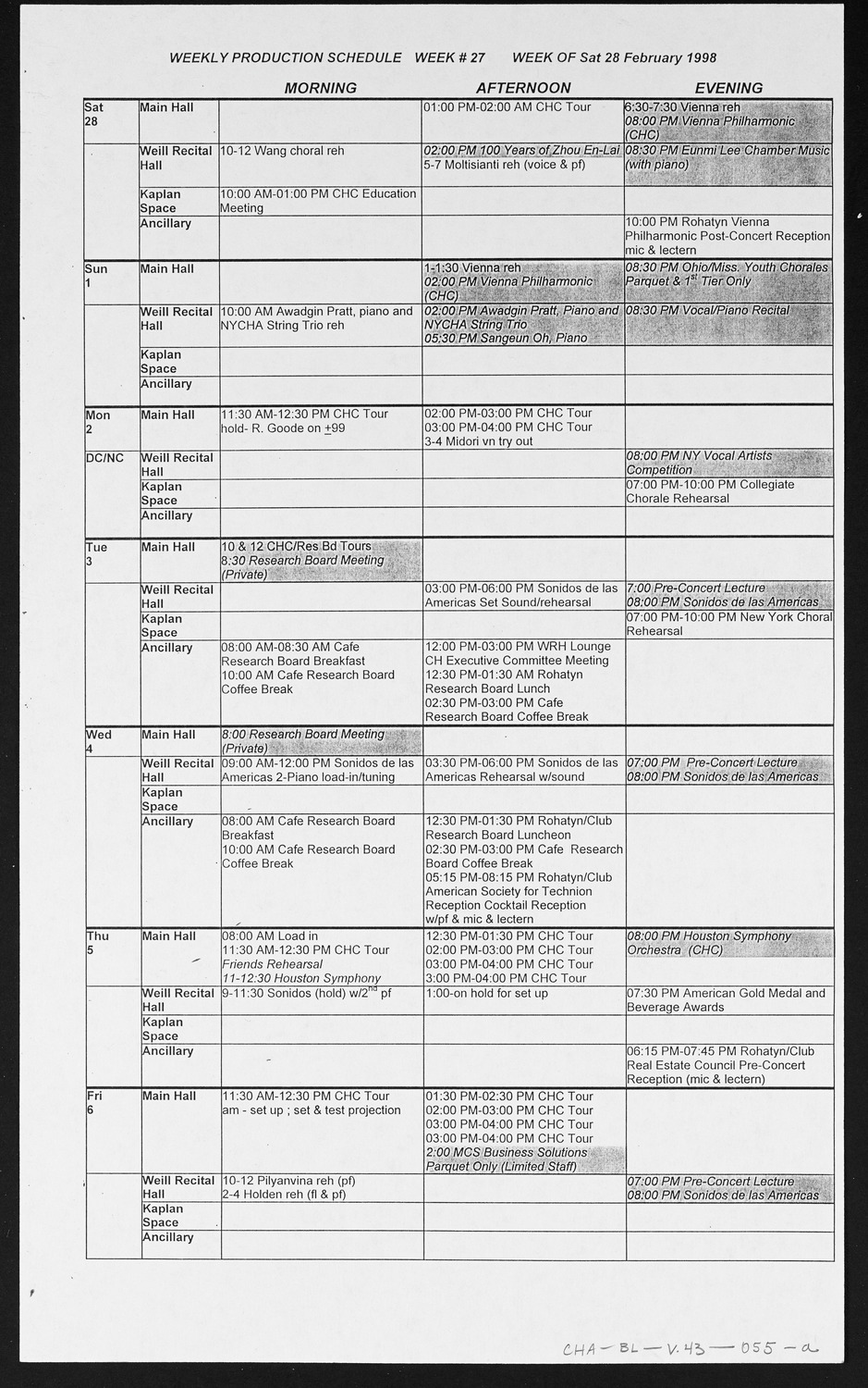 Carnegie Hall Booking Ledger, volume 43, page 55a