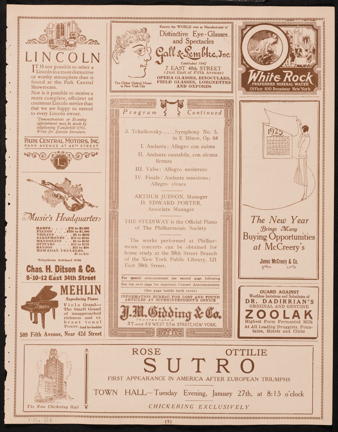 New York Philharmonic, January 25, 1925, program page 7