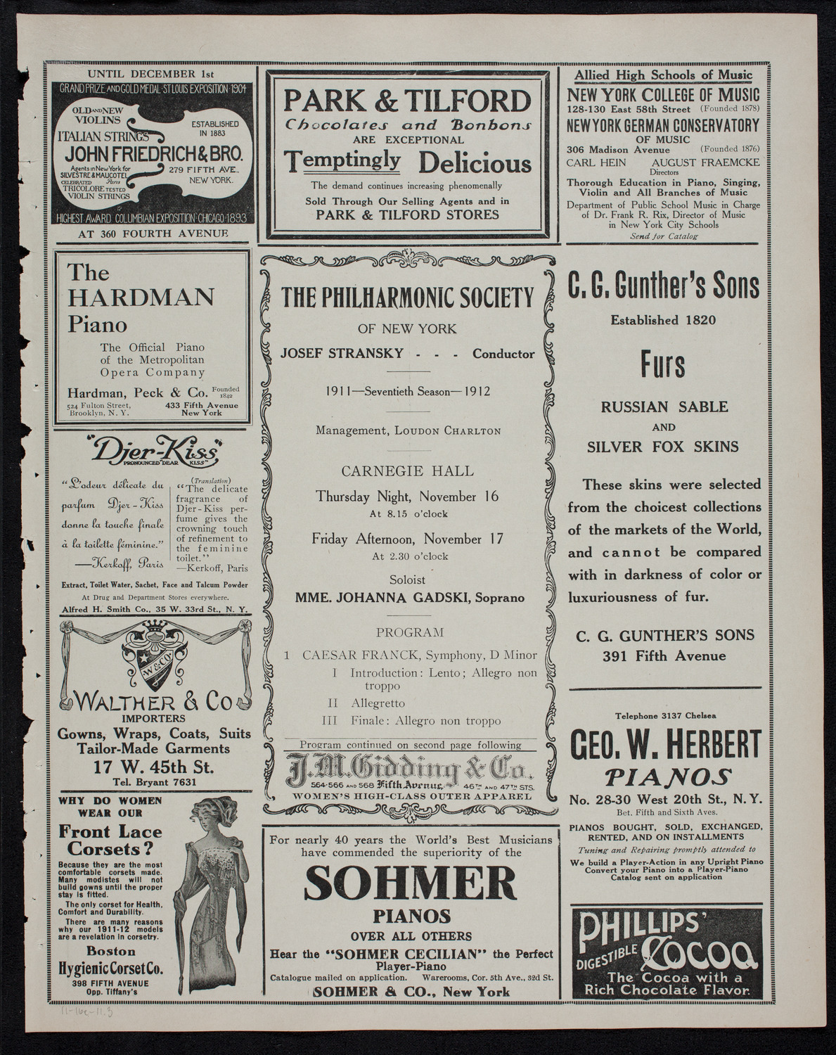 New York Philharmonic, November 16, 1911, program page 5