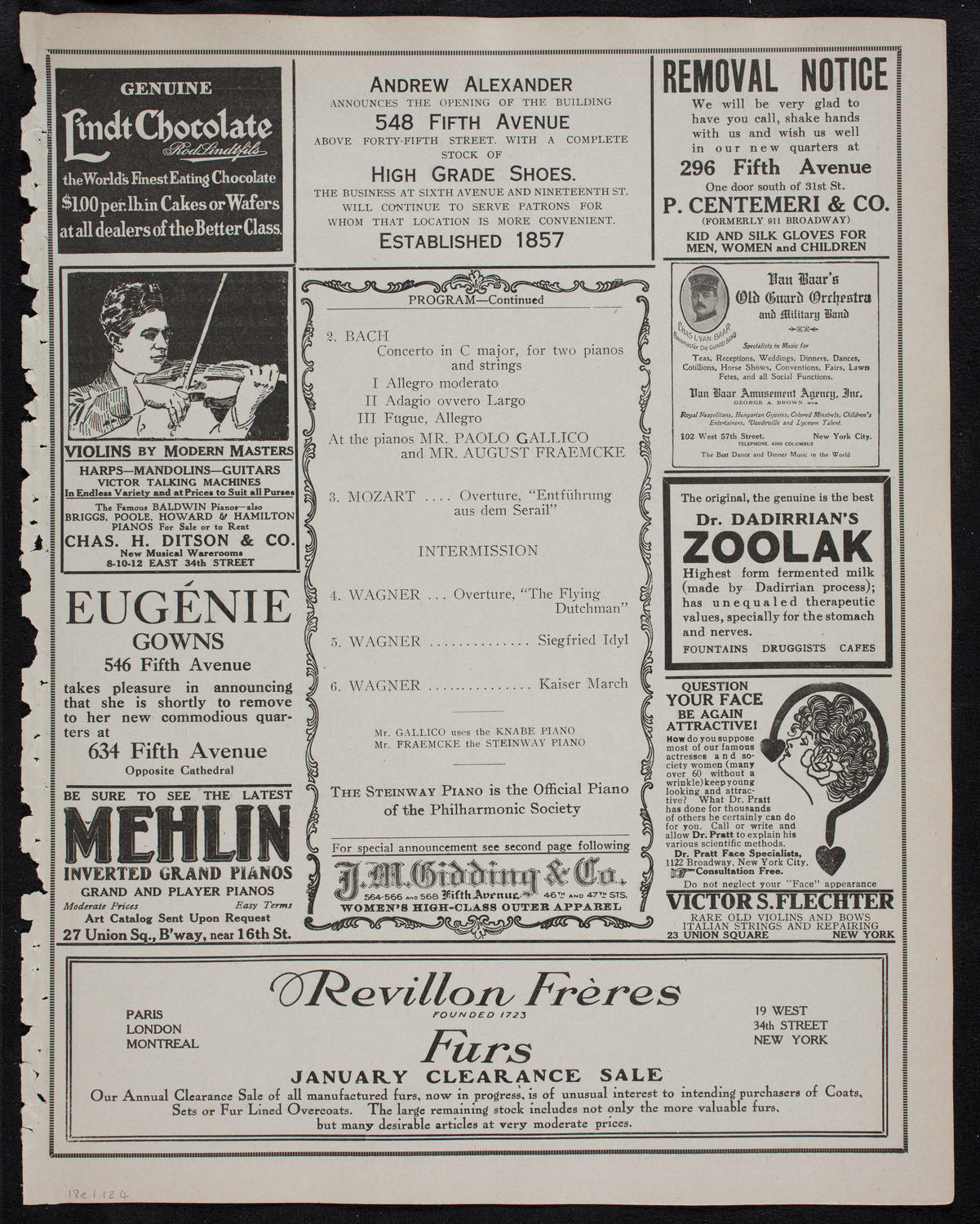 New York Philharmonic, January 18, 1912, program page 7