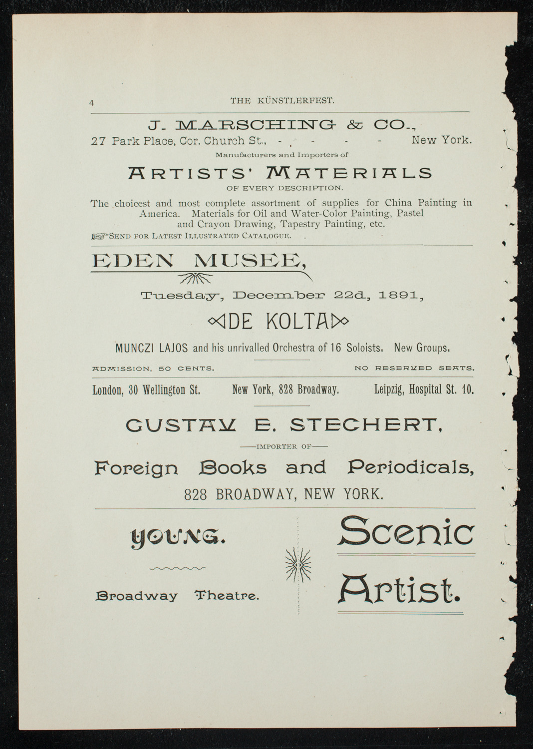 Künstlerfest, December 3, 1891, program page 6