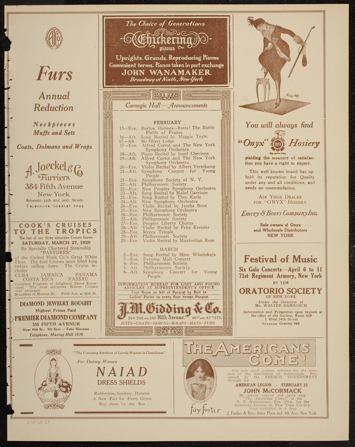 New York Philharmonic, February 15, 1920, program page 3