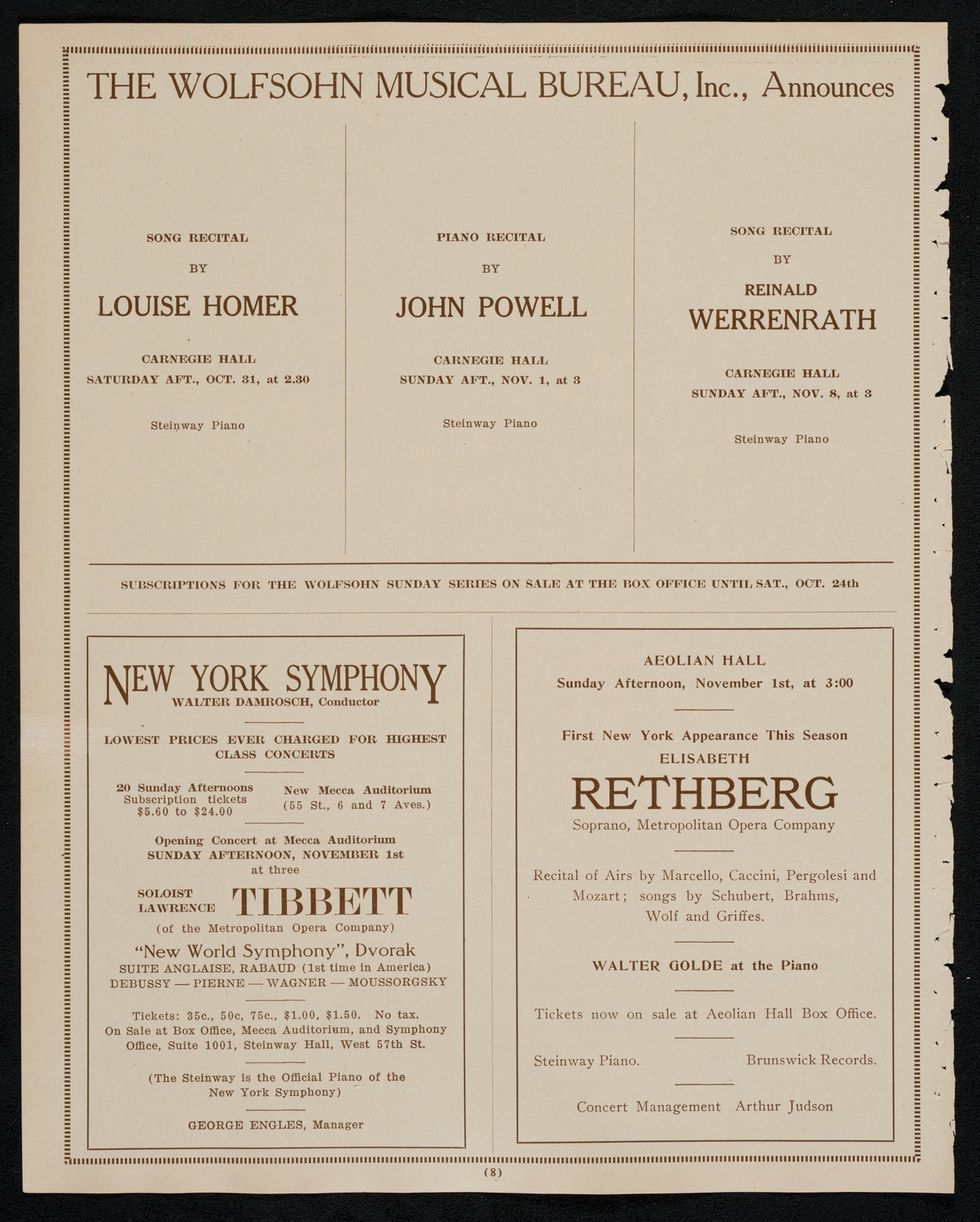 New York Symphony Orchestra, October 30, 1925, program page 8