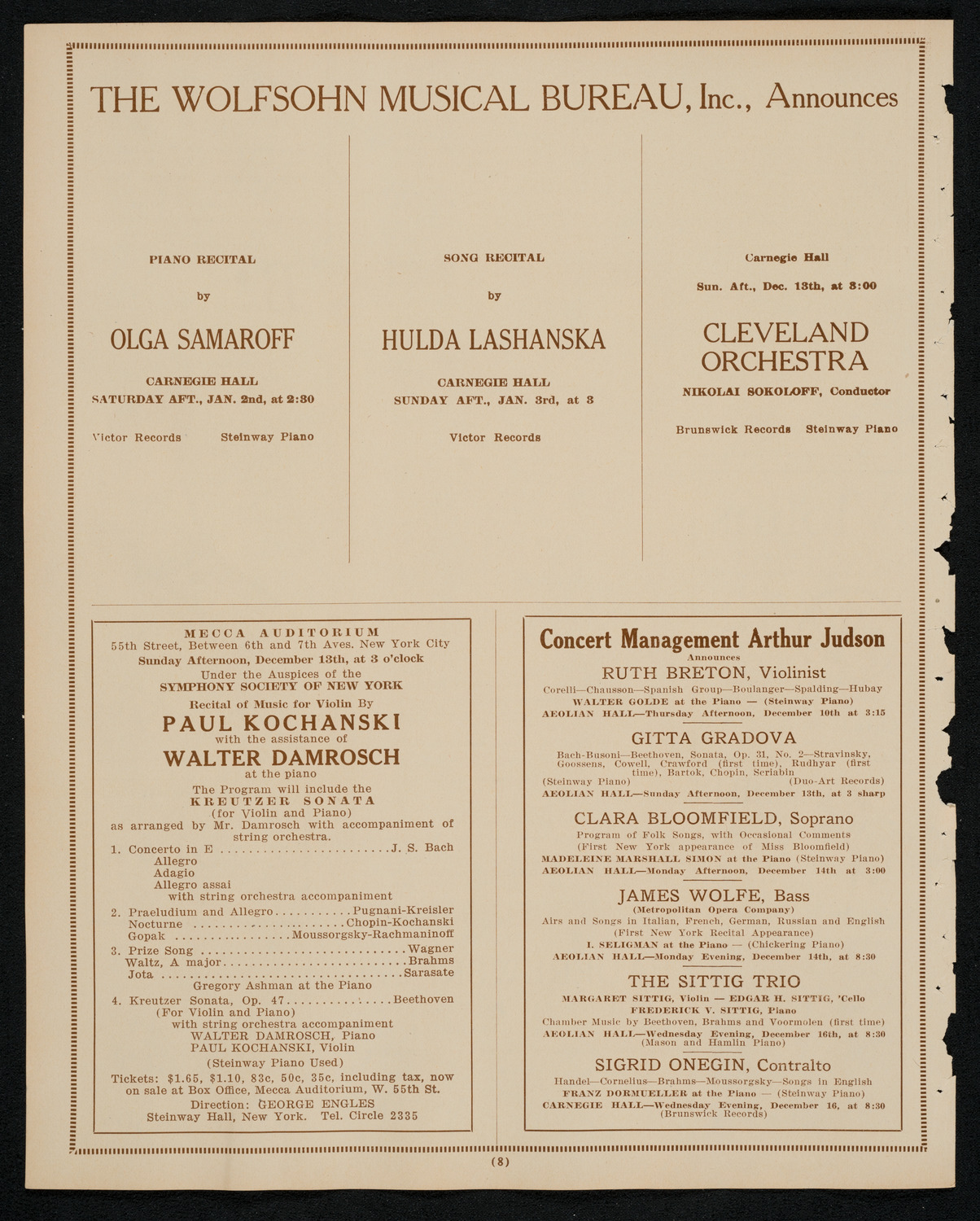 State Symphony Orchestra of New York, December 9, 1925, program page 8