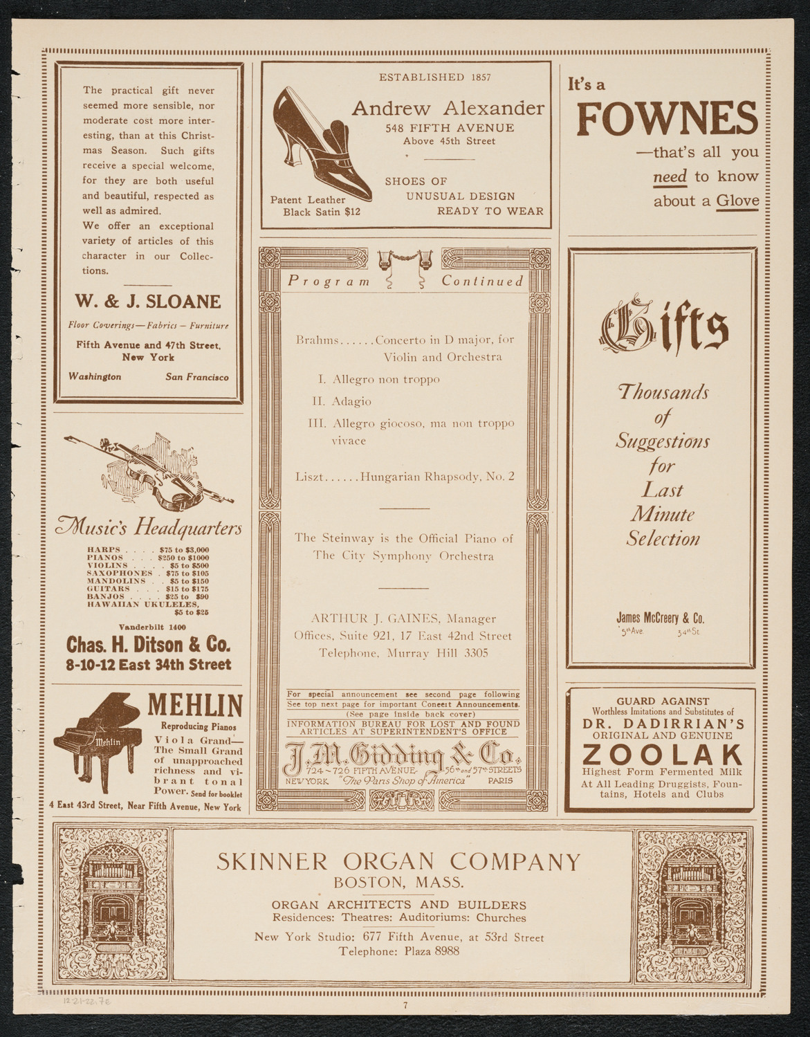 City Symphony Orchestra, December 21, 1922, program page 7