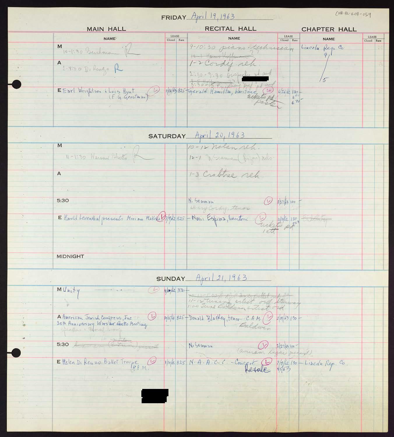 Carnegie Hall Booking Ledger, volume 8, page 59