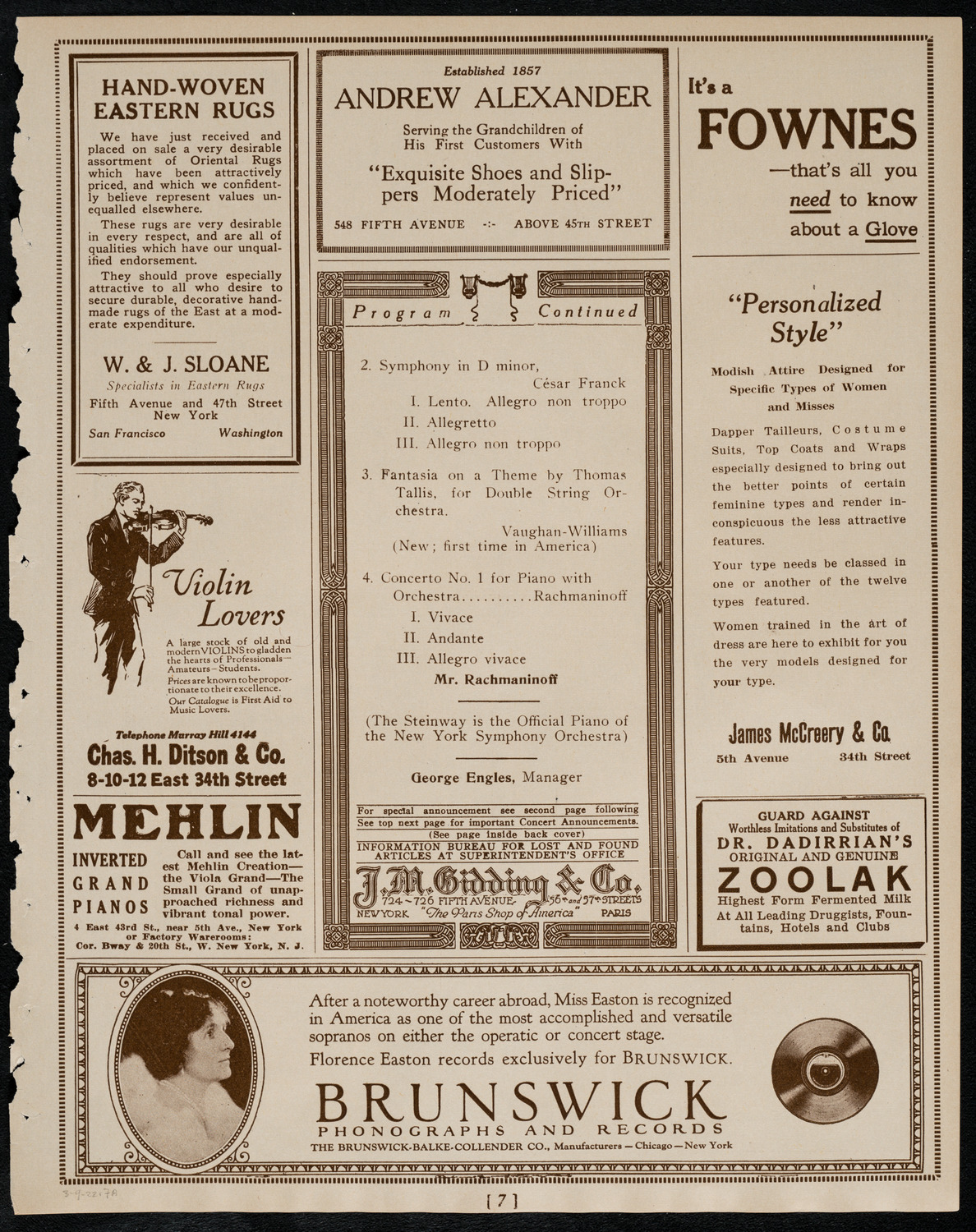 New York Symphony Orchestra, March 9, 1922, program page 7