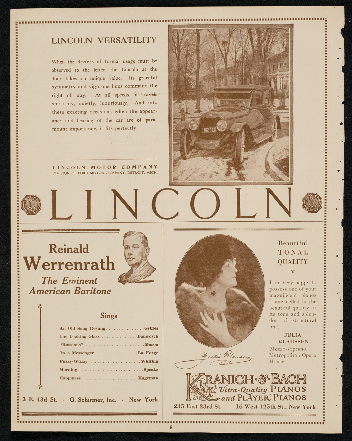 Reinald Werrenrath, Baritone, February 12, 1924, program page 6