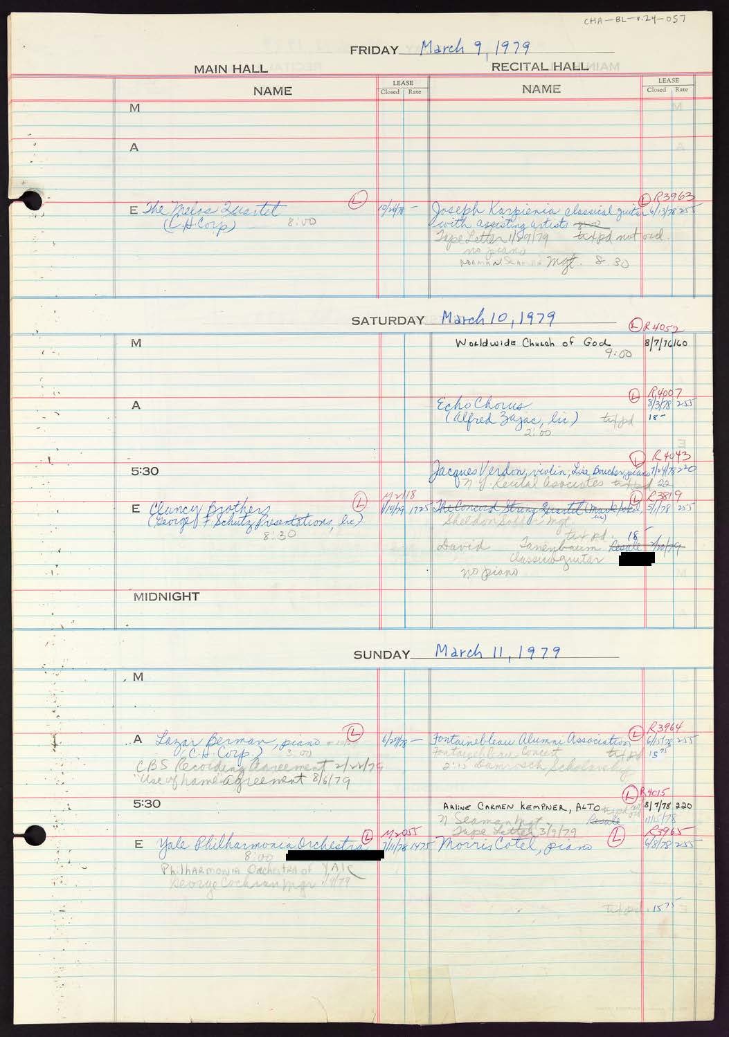 Carnegie Hall Booking Ledger, volume 24, page 57