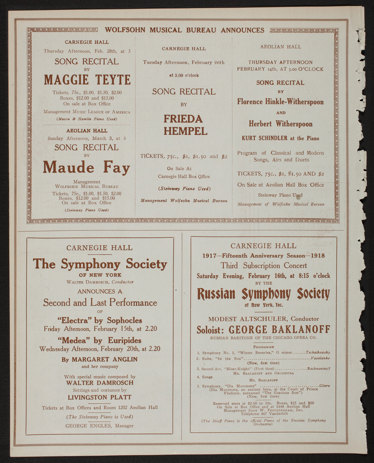 Giuseppe De Luca, Baritone, February 10, 1918, program page 8