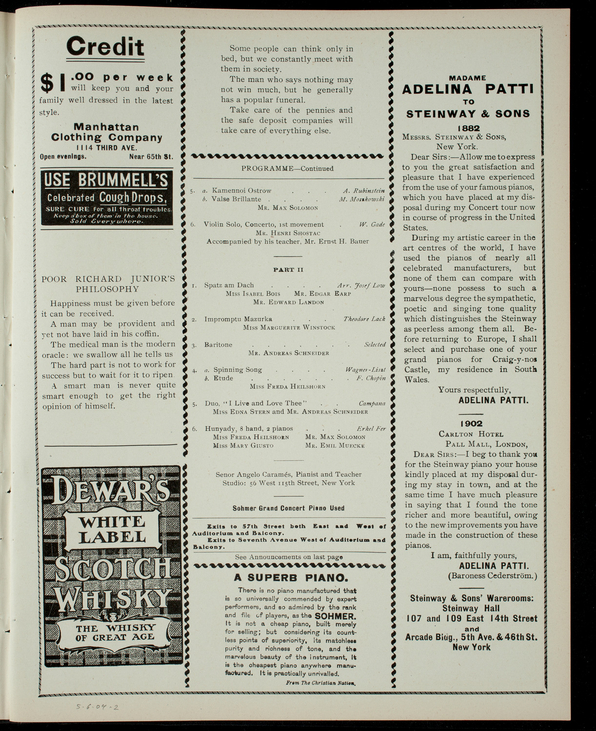 Students of Angelo Carames, May 6, 1904, program page 3