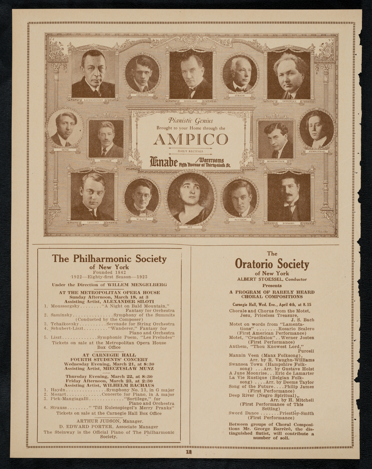 Josef and Rosina Lhévinne, March 16, 1923, program page 12