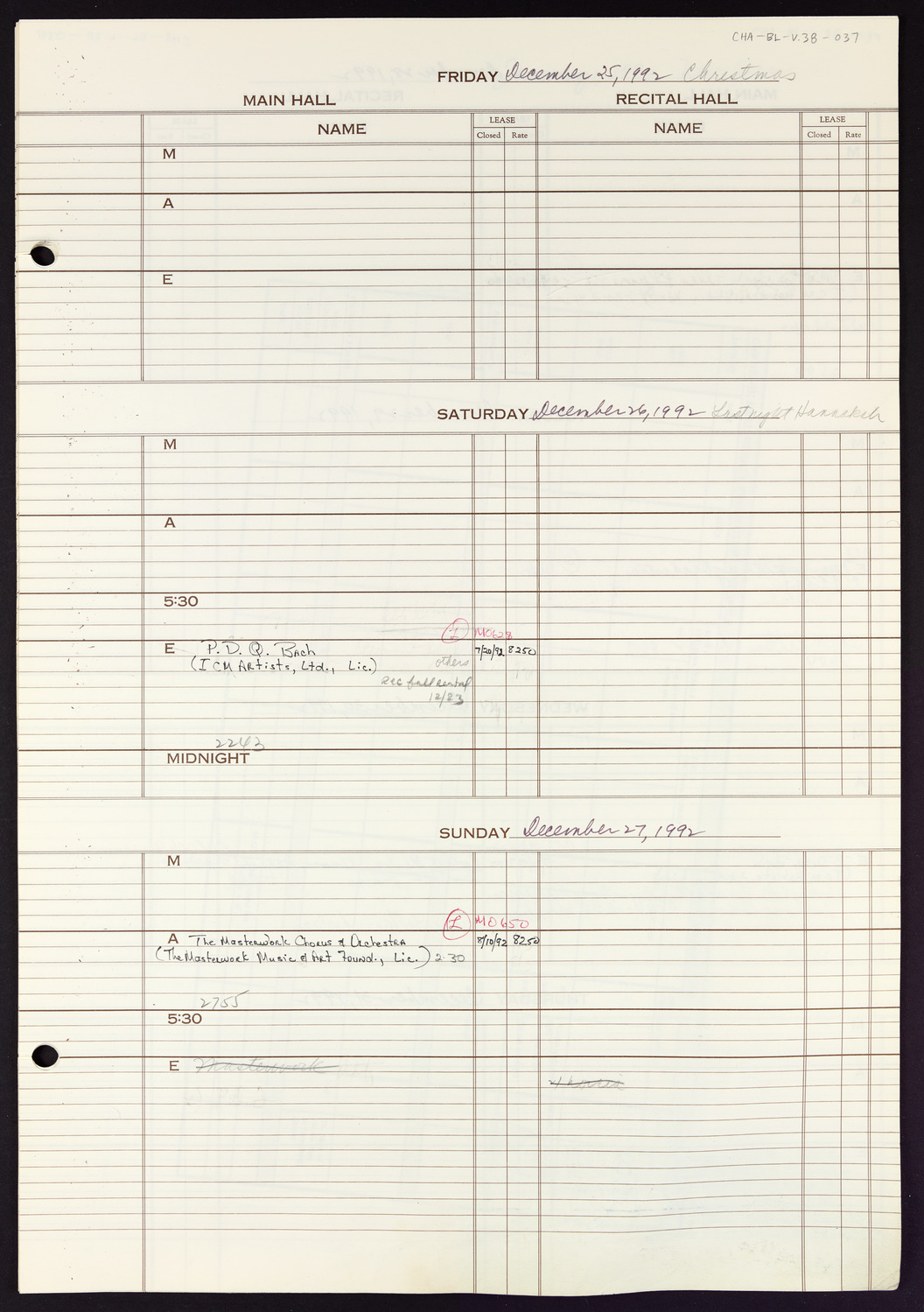 Carnegie Hall Booking Ledger, volume 38, page 37