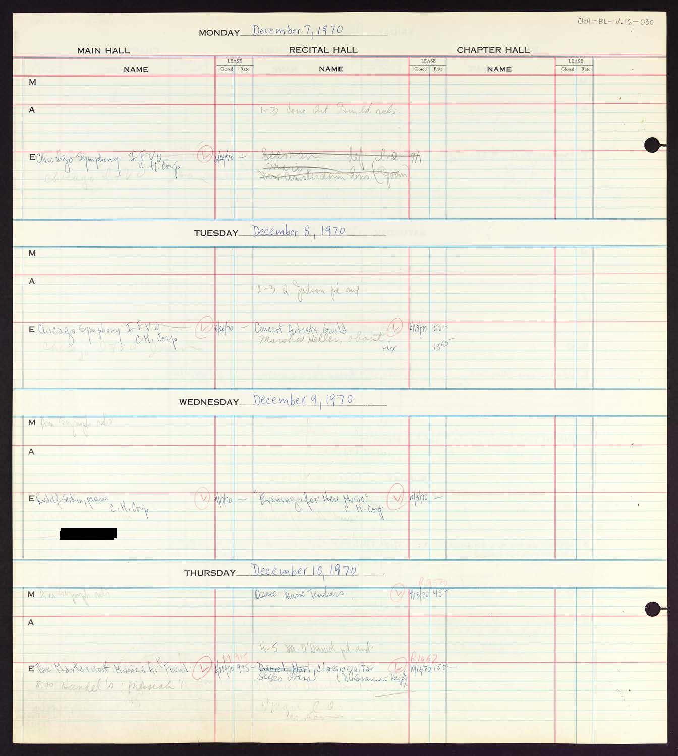 Carnegie Hall Booking Ledger, volume 16, page 30