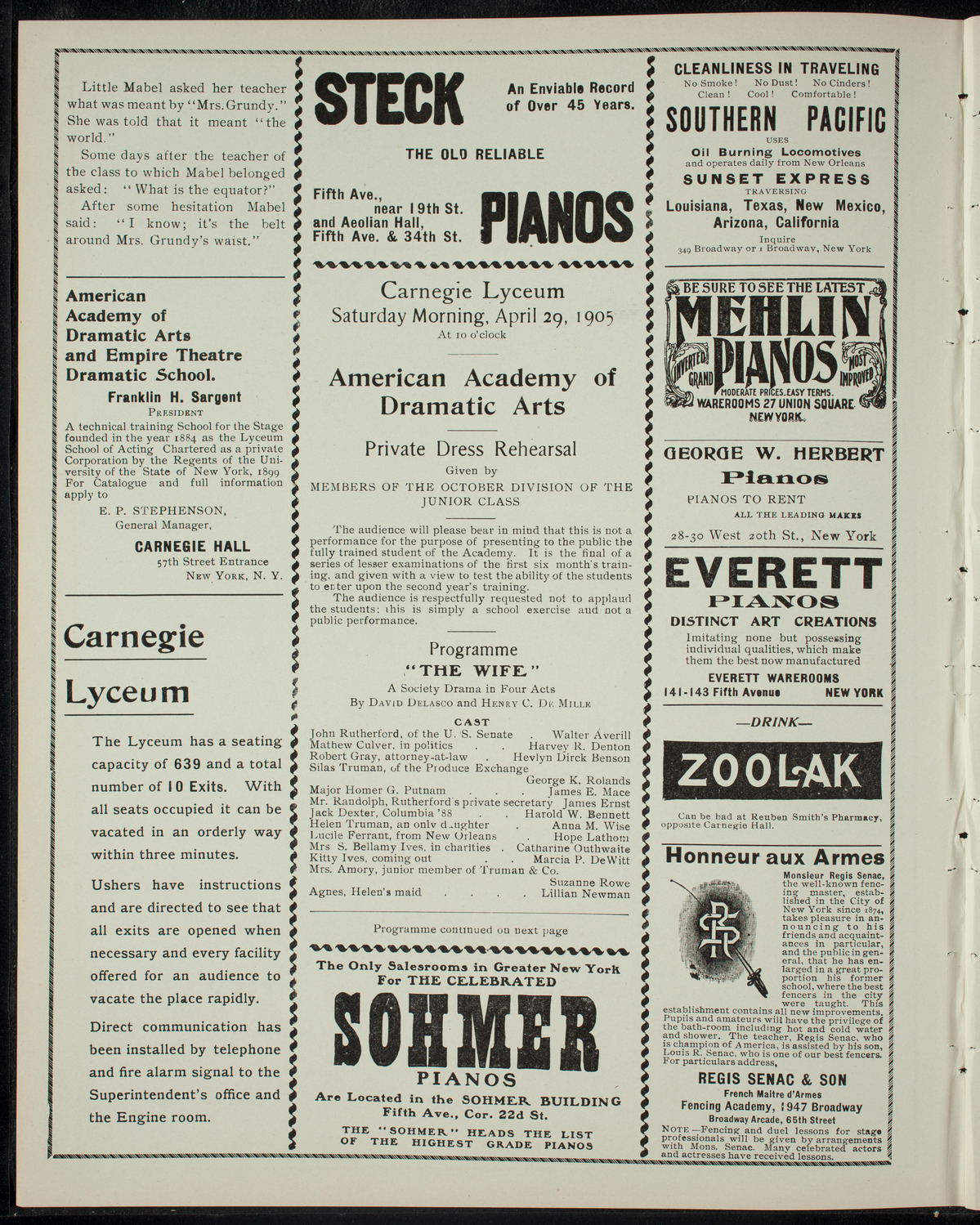 American Academy of Dramatic Arts, April 29, 1905, program page 2