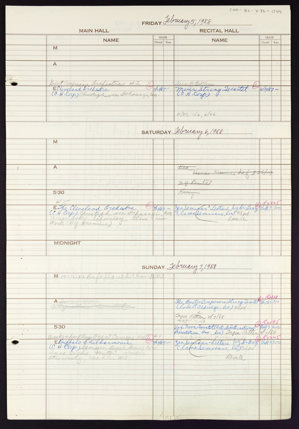 Carnegie Hall Booking Ledger, volume 33, page 49