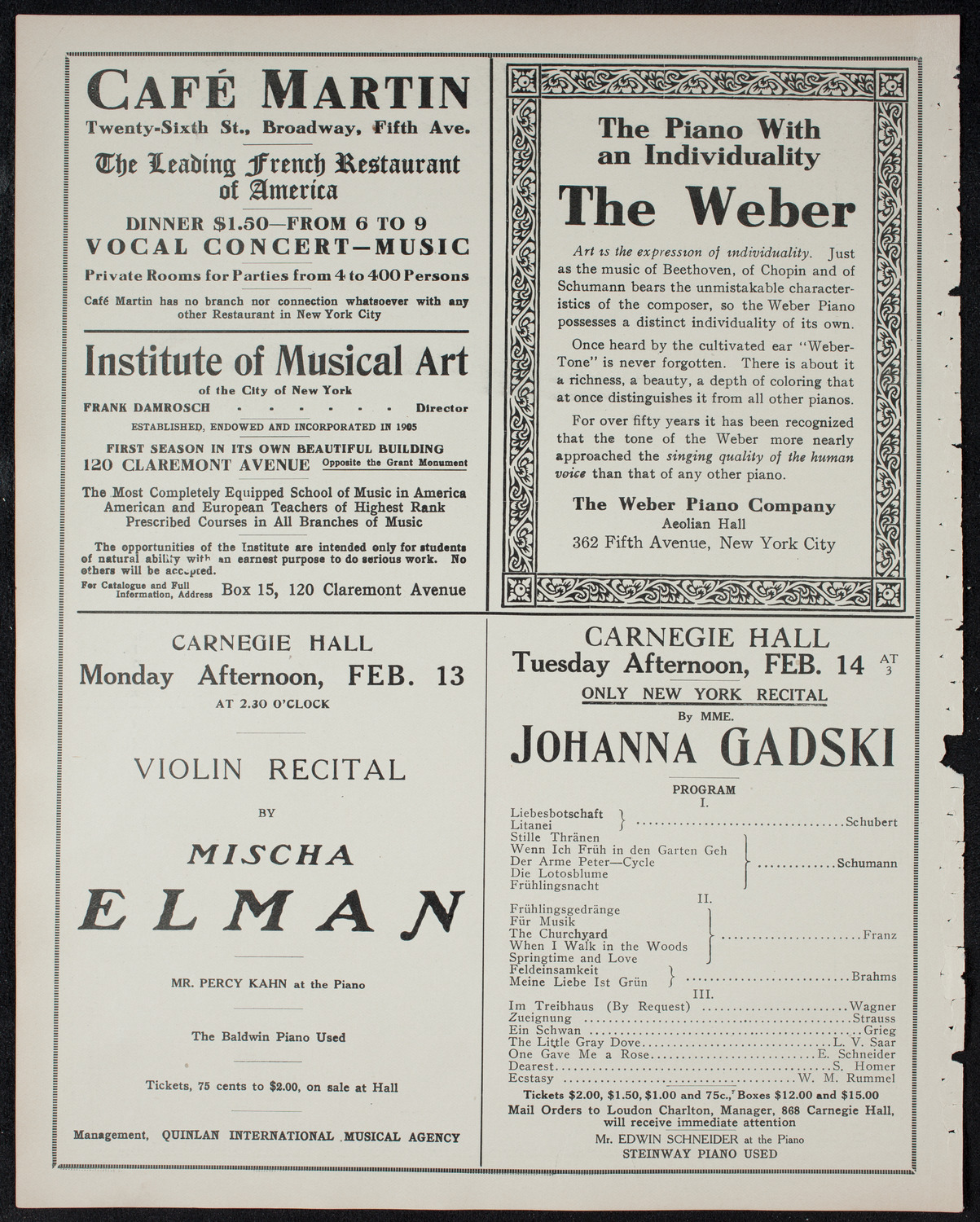 New York Philharmonic, February 7, 1911, program page 6