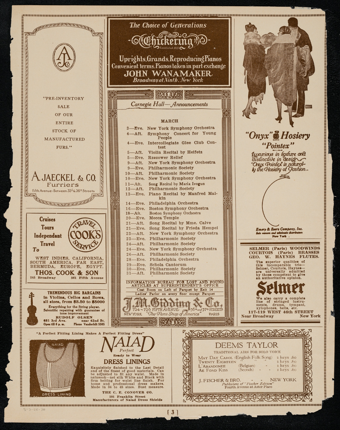 New York Philharmonic, March 3, 1922, program page 3