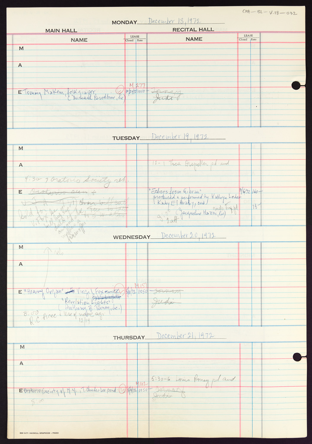 Carnegie Hall Booking Ledger, volume 18, page 32