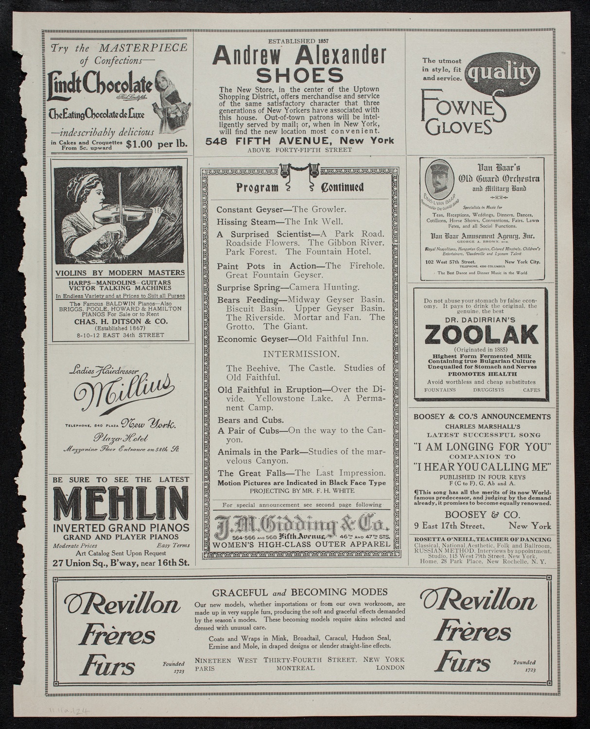 Elmendorf Lecture: Yellowstone Park, November 11, 1912, program page 7
