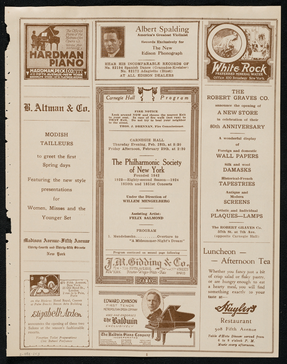 New York Philharmonic, February 28, 1924, program page 5