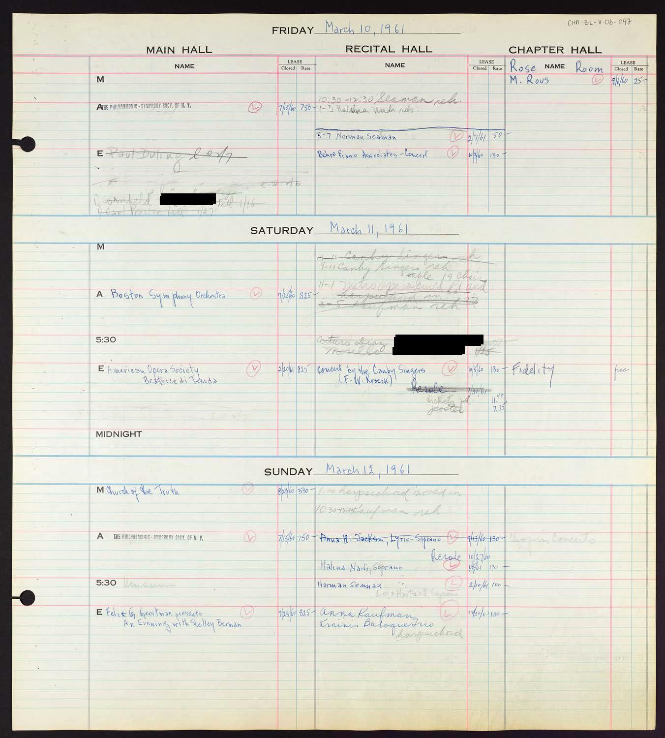 Carnegie Hall Booking Ledger, volume 6, page 47