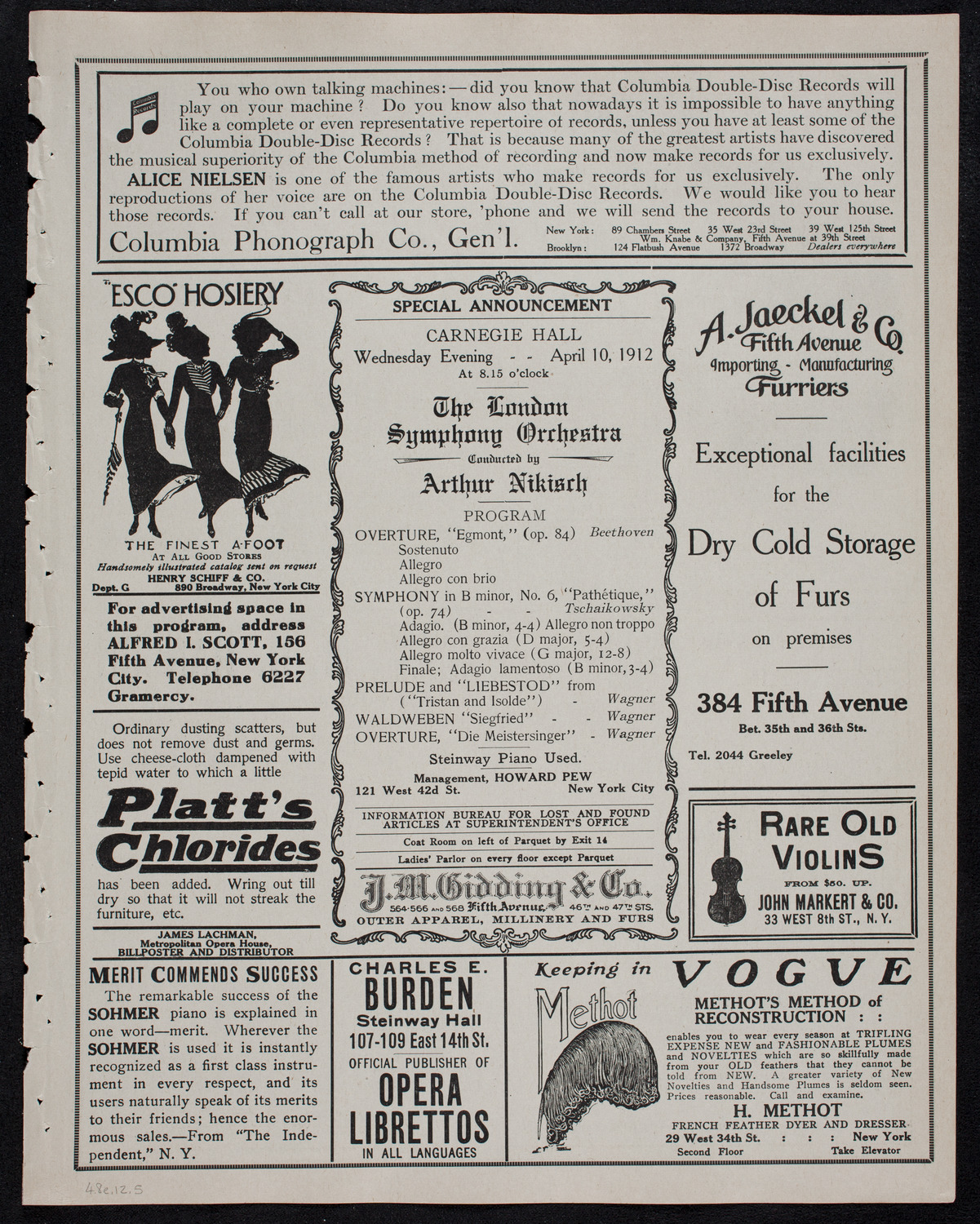 London Symphony Orchestra, April 8, 1912, program page 9