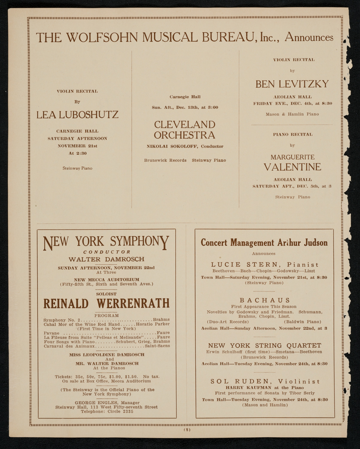 New York Symphony Orchestra, November 19, 1925, program page 8