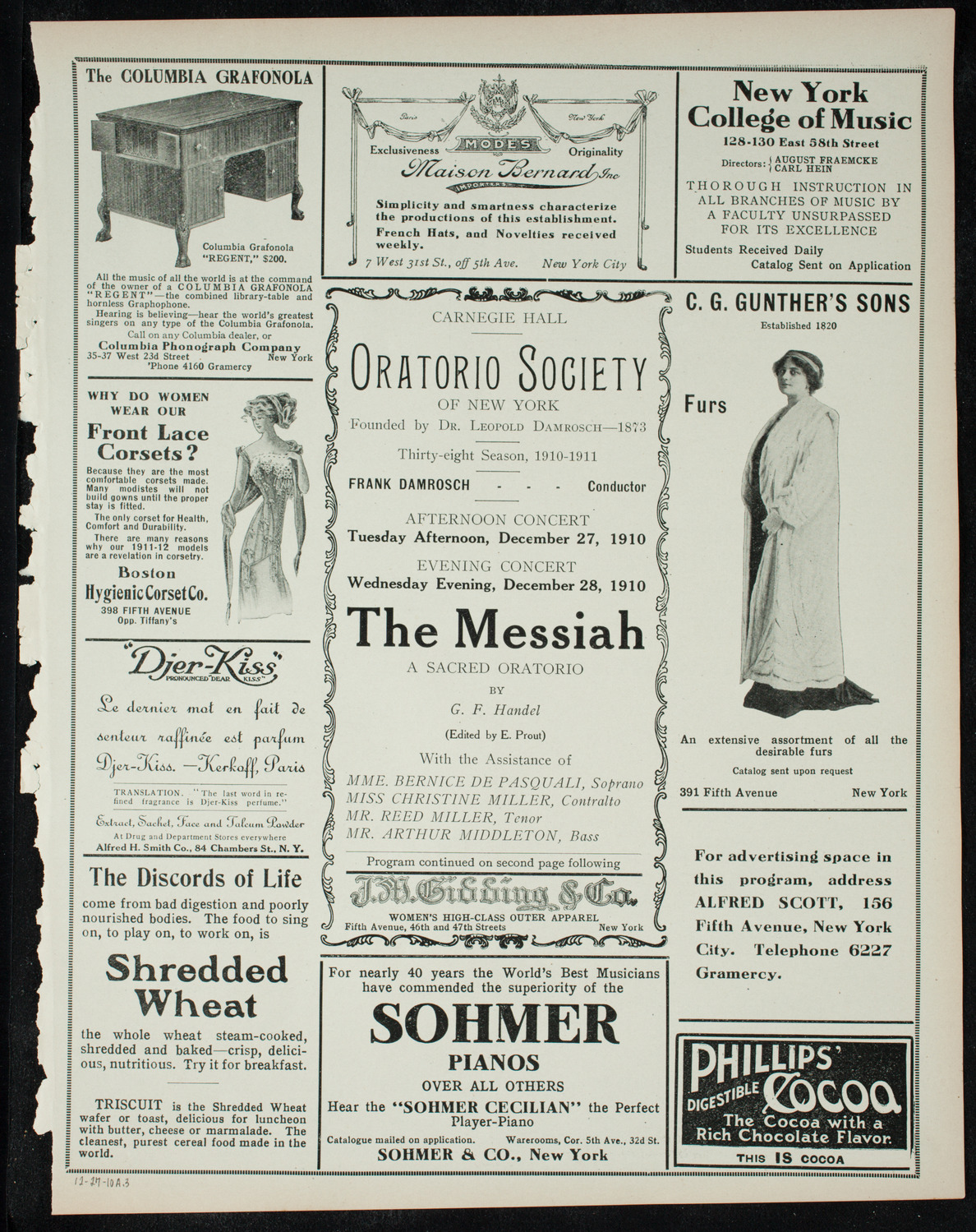 Oratorio Society of New York, December 27, 1910, program page 5