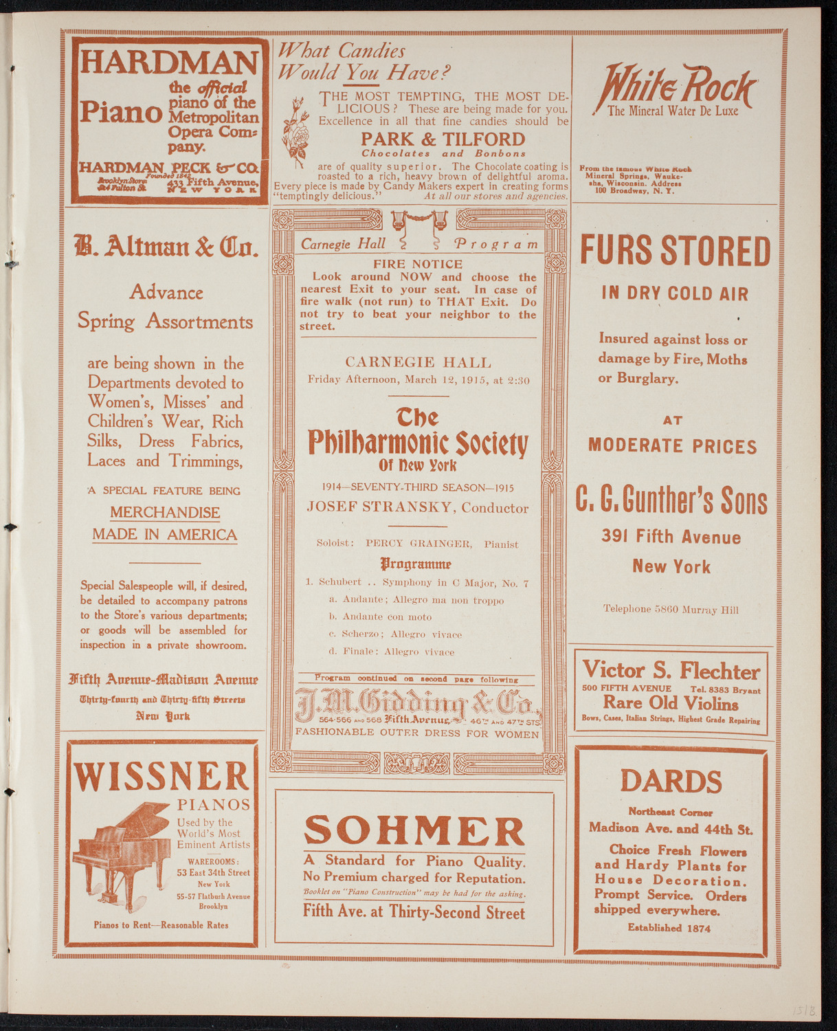 New York Philharmonic, March 12, 1915, program page 5