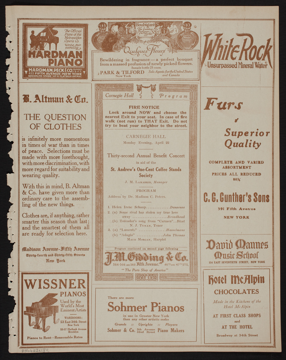 Benefit: St. Andrew's One-Cent Coffee Stands Society, April 22, 1918, program page 5