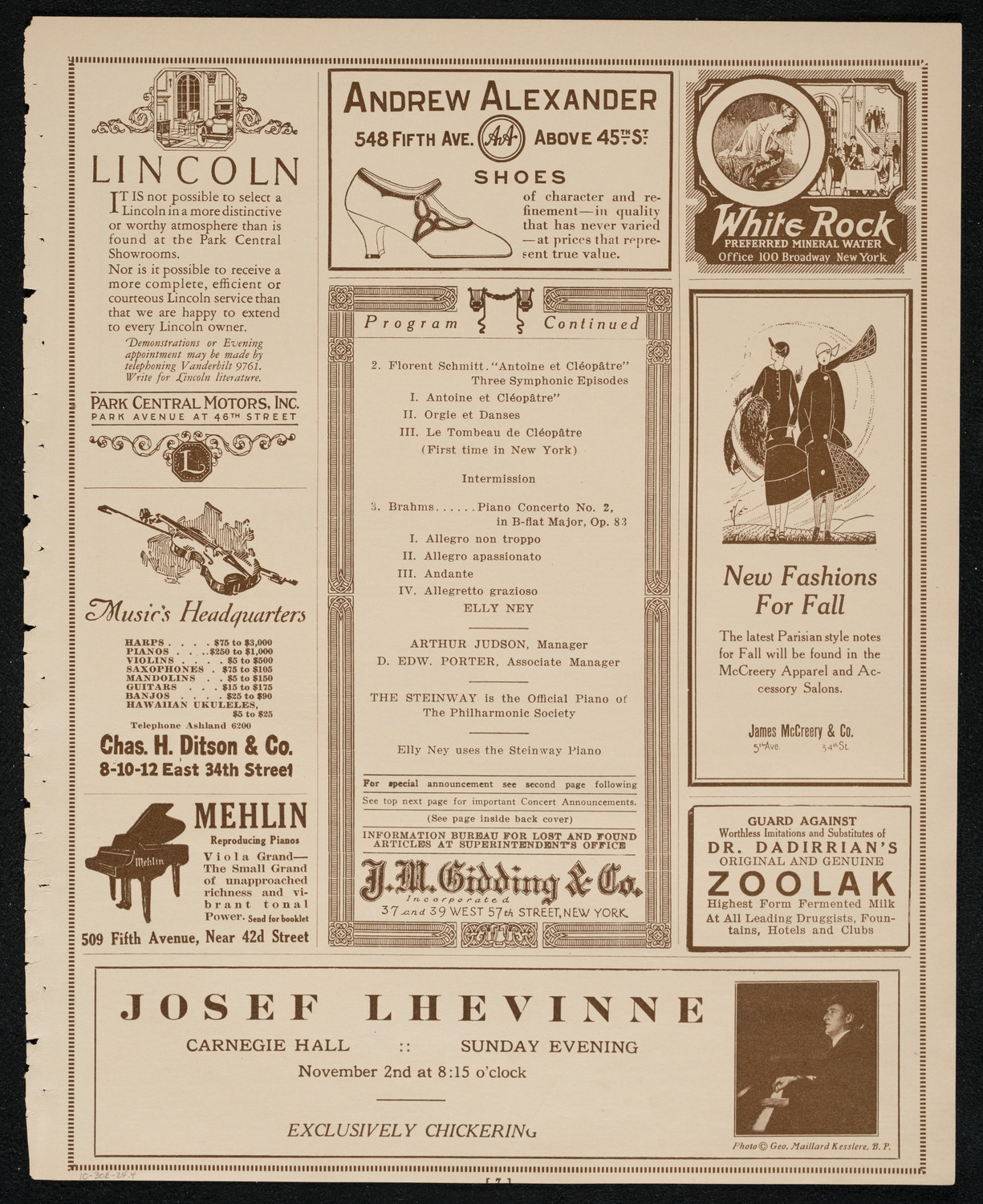 New York Philharmonic, October 30, 1924, program page 7