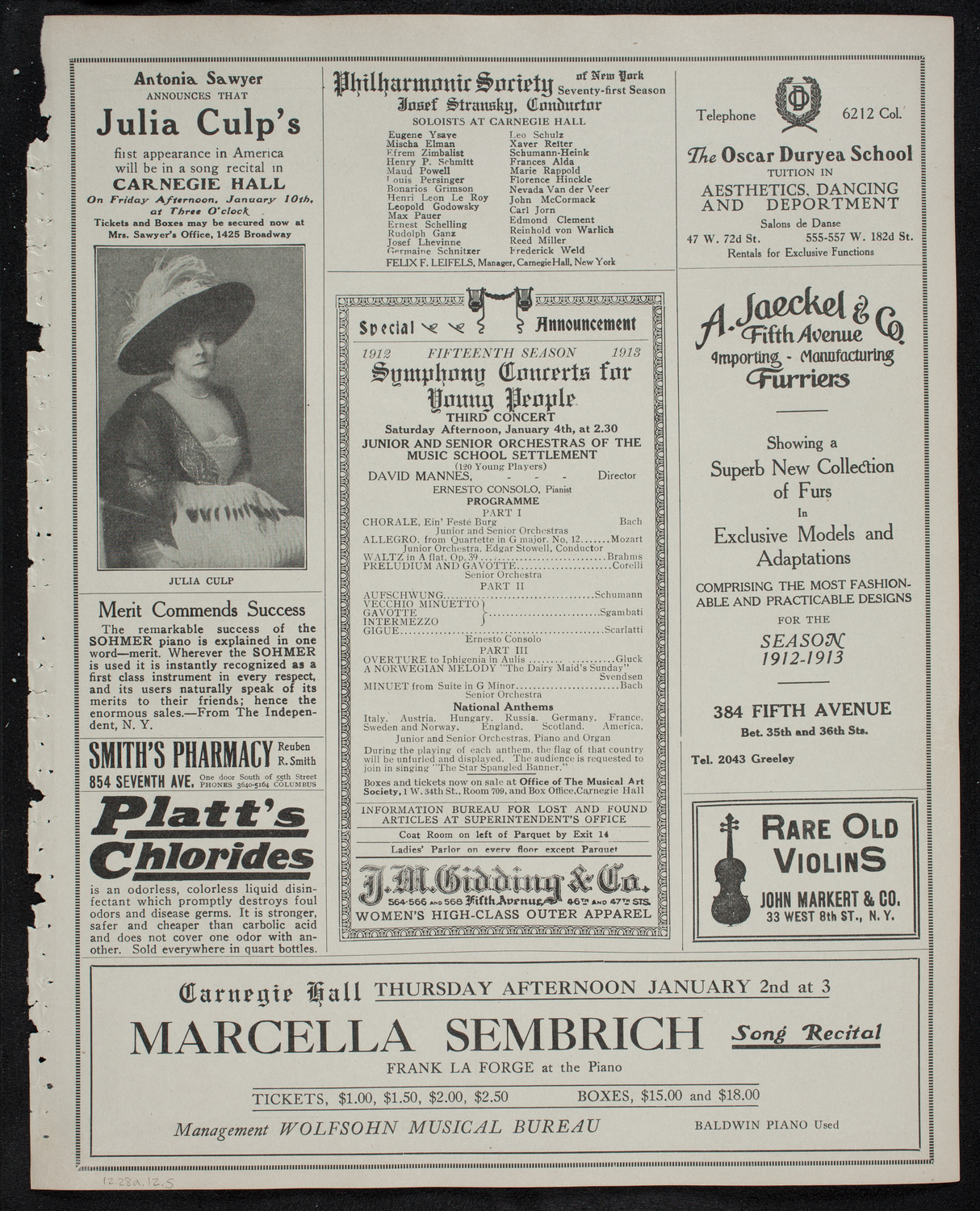 Eugène Ysaÿe, Violin, and Leopold Godowsky, Piano, December 28, 1912, program page 9