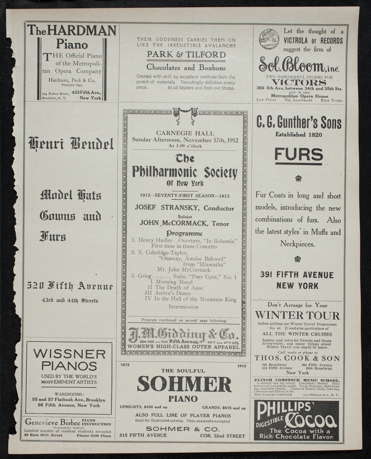 New York Philharmonic, November 17, 1912, program page 5