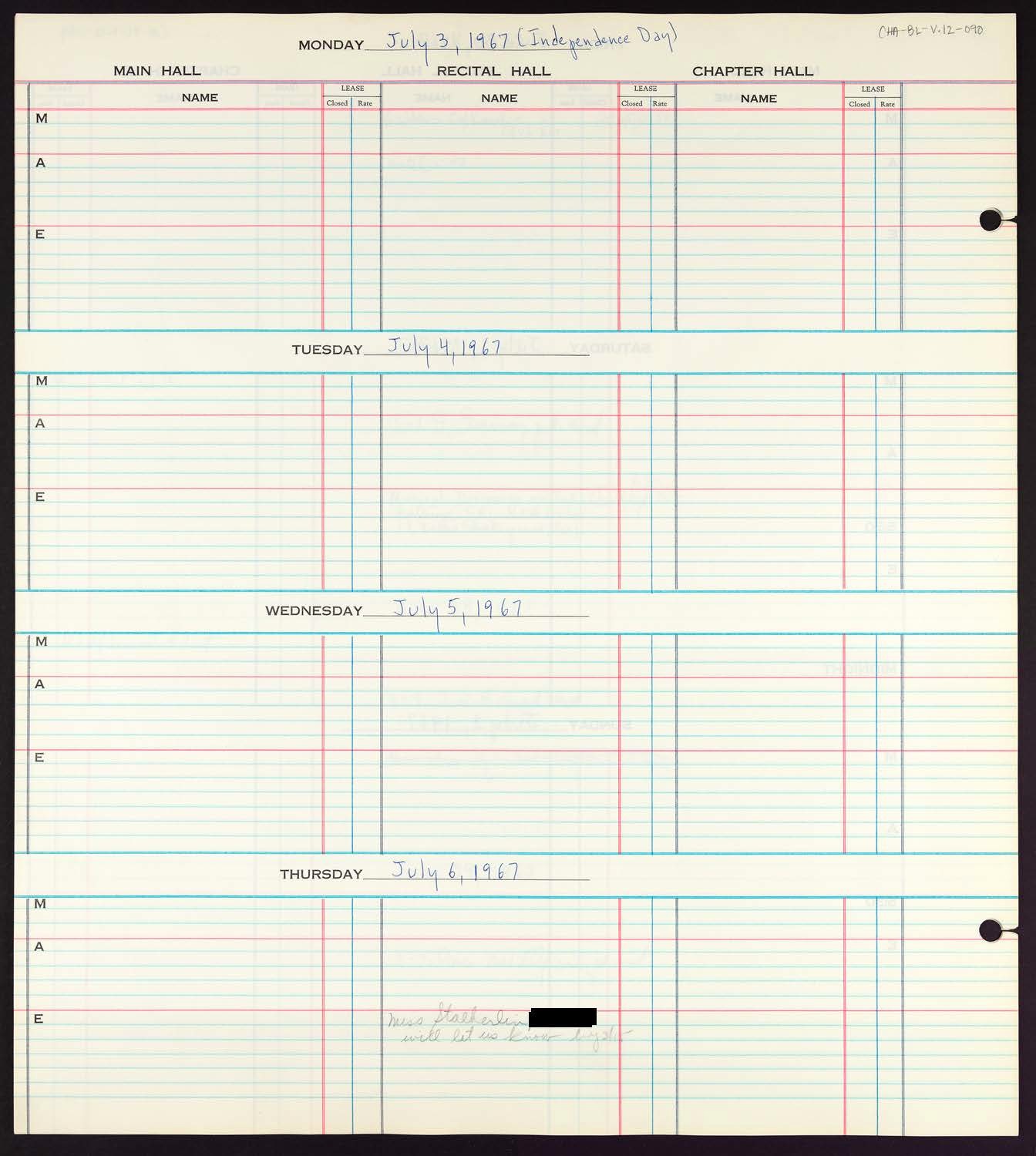 Carnegie Hall Booking Ledger, volume 12, page 90