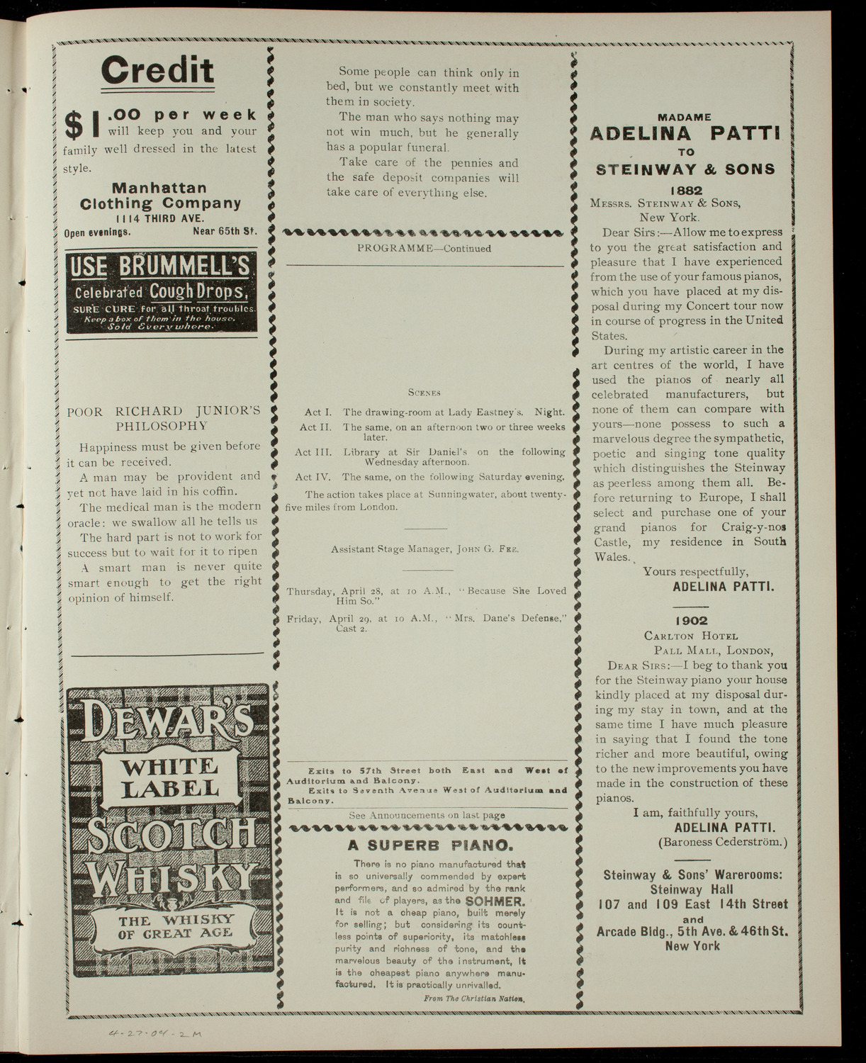 American Academy of the Dramatic Arts, April 27, 1904, program page 3